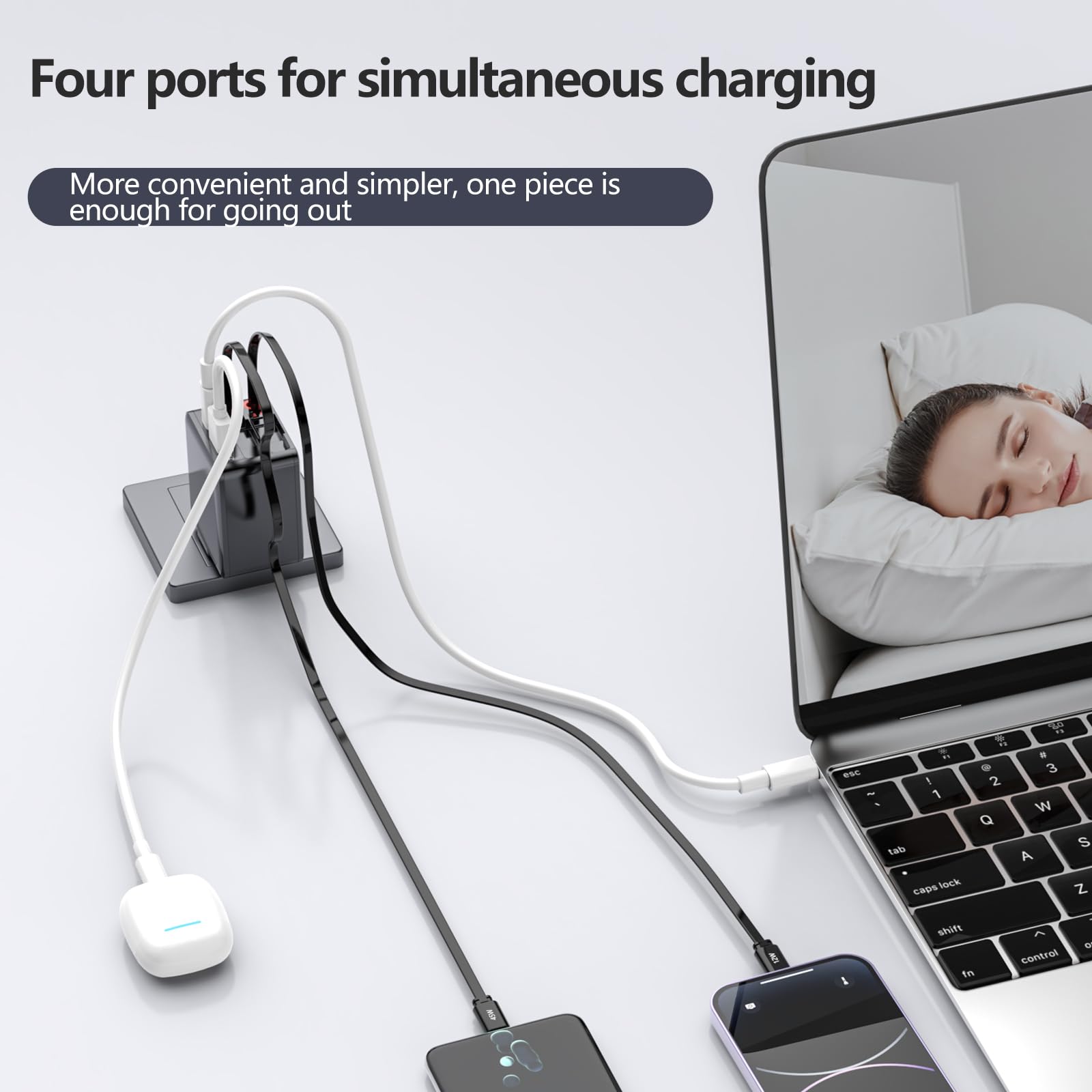 4 in 1 Retractable Wall Charger with Dual USB Ports and 25.6in Lightening and Type-C Cables, 84W Fast Charging Foldable Block Compatible with ipad,iPhone 16/15, airpods,Galaxy, Pixel, and More