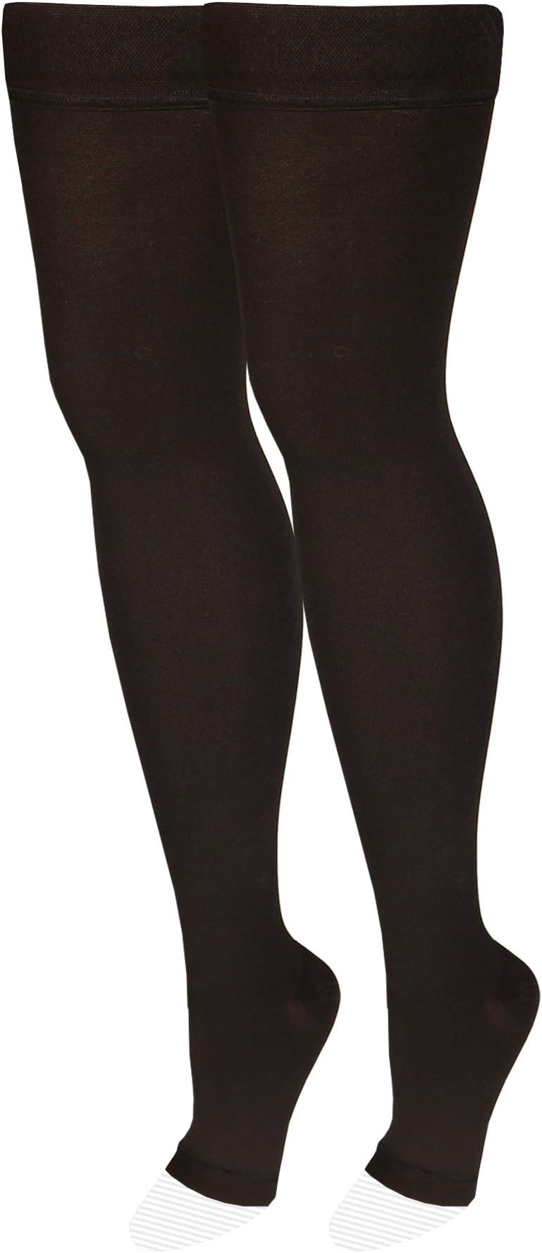 NuVein Medical Compression Stockings, 20-30 mmHg Support, Women & Men Thigh Length Hose, Open Toe, Black, Medium