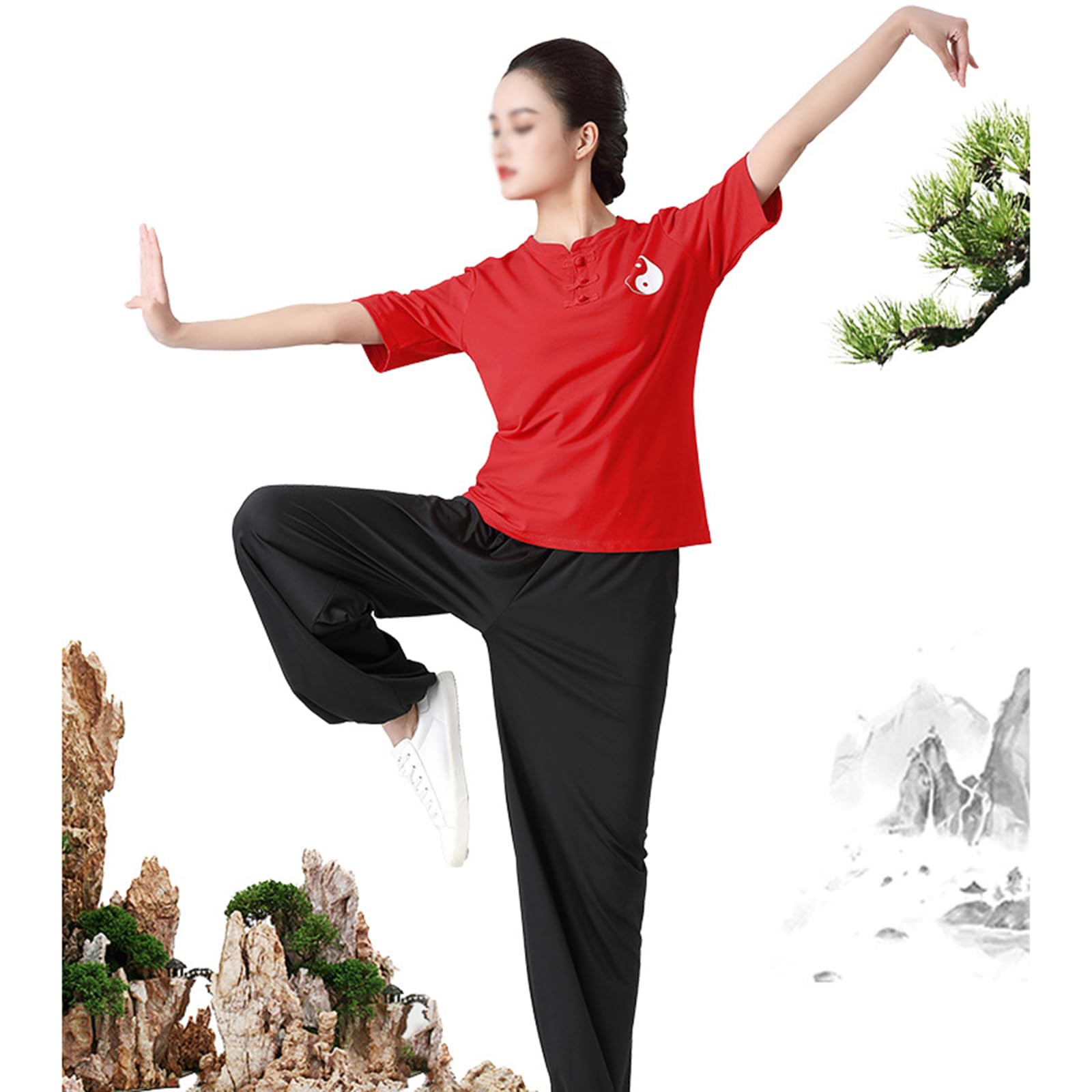 Tradycyjny mundur sztuk walki Zestaw garniturów Kung Fu Tai Chi wielokolorowy od S do 6XL(Short Sleeves-white+Black,XXL)