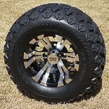 10' VAMPIRE Machined/Black Golf Cart Wheels and 20x10-10 DOT All Terrain Golf Cart Tires - Set of 4