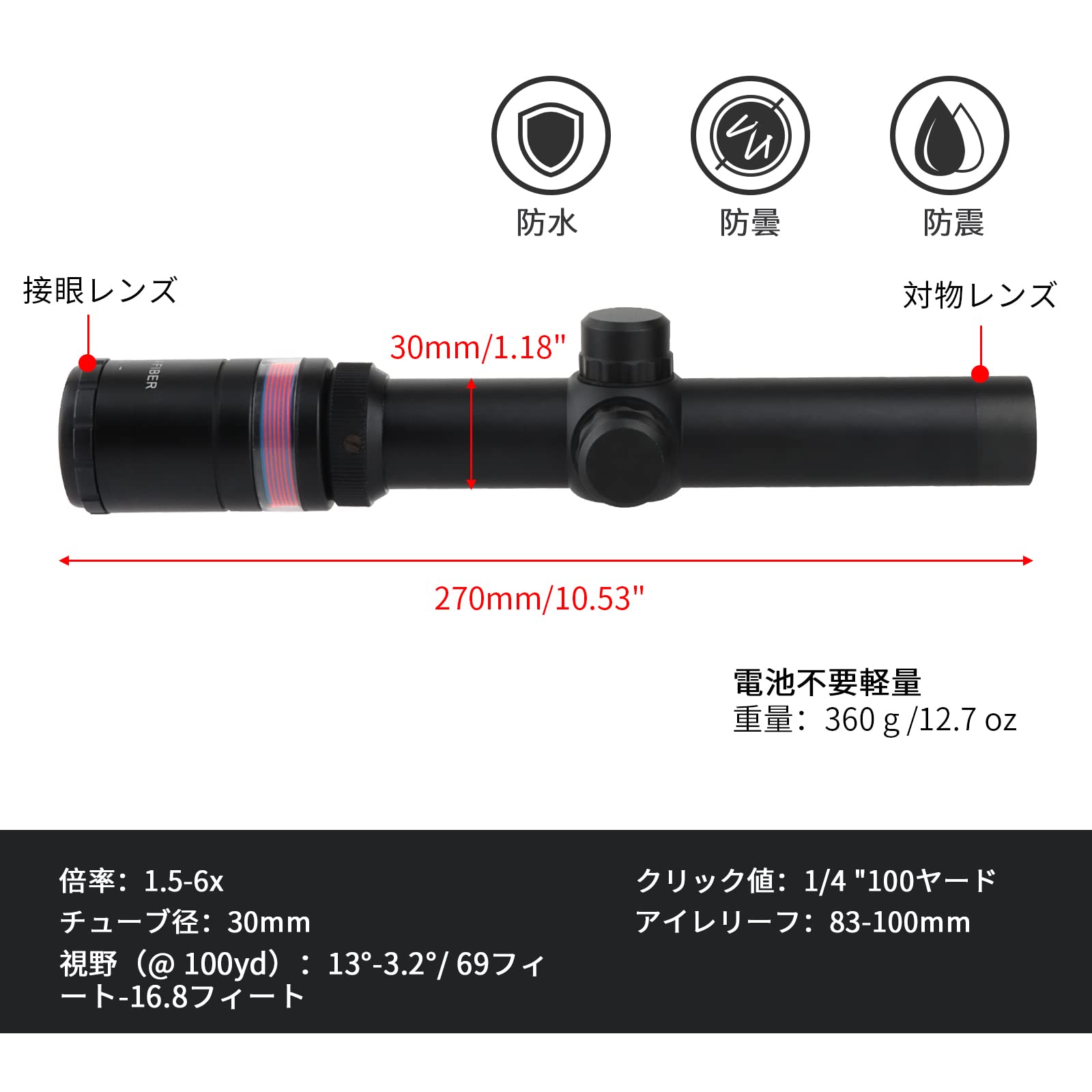 Amazon | FOCUHUNTER 1.5-6X24mm ショートスコープ タクティカル 可変