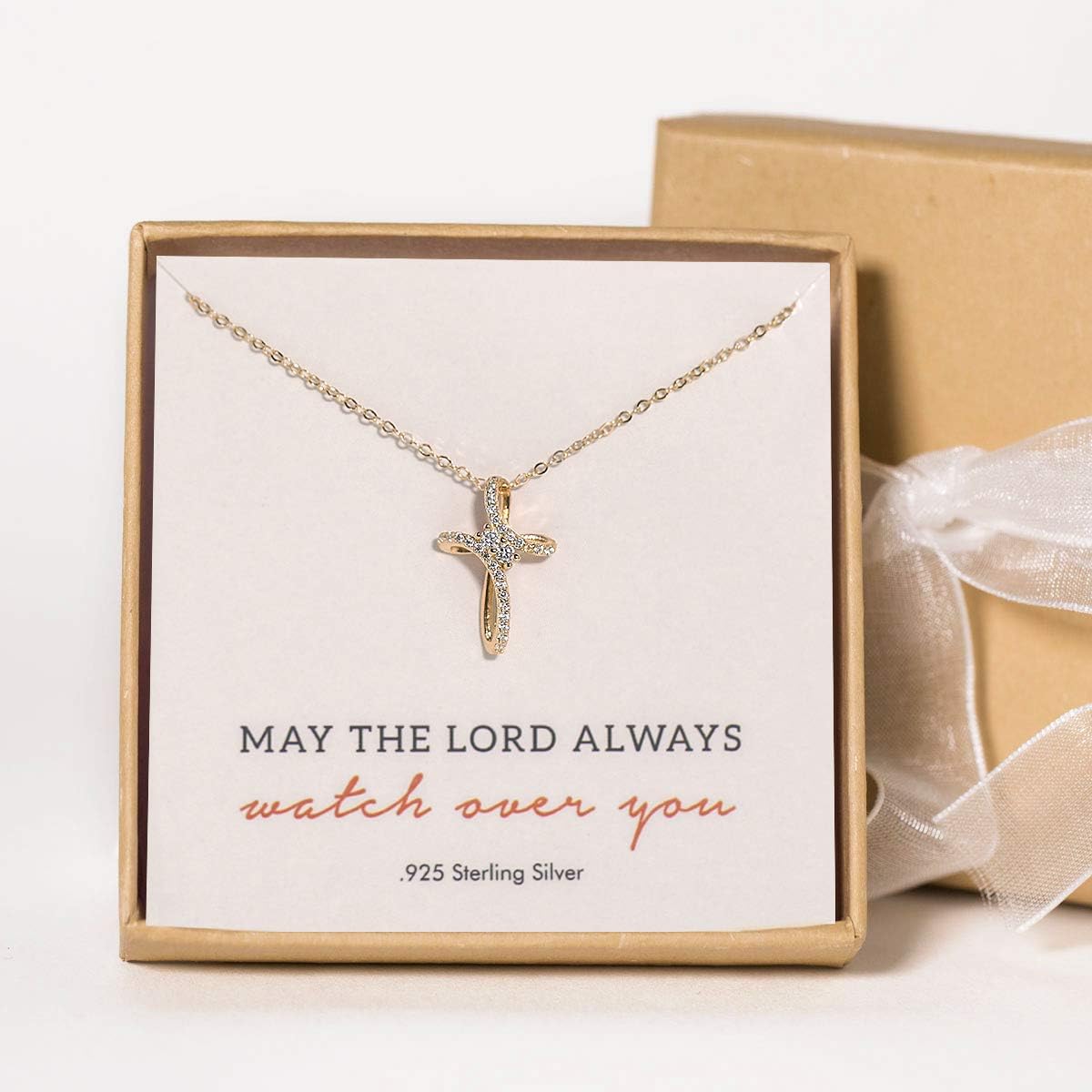 A+O Crystal Cross Necklace for Women in Sterling Silver, Gold, Rose Gold