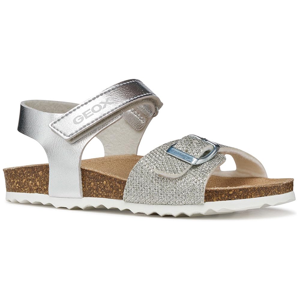 Geox Girls' J Adriel Girl C Sandals, silver, 38 EU