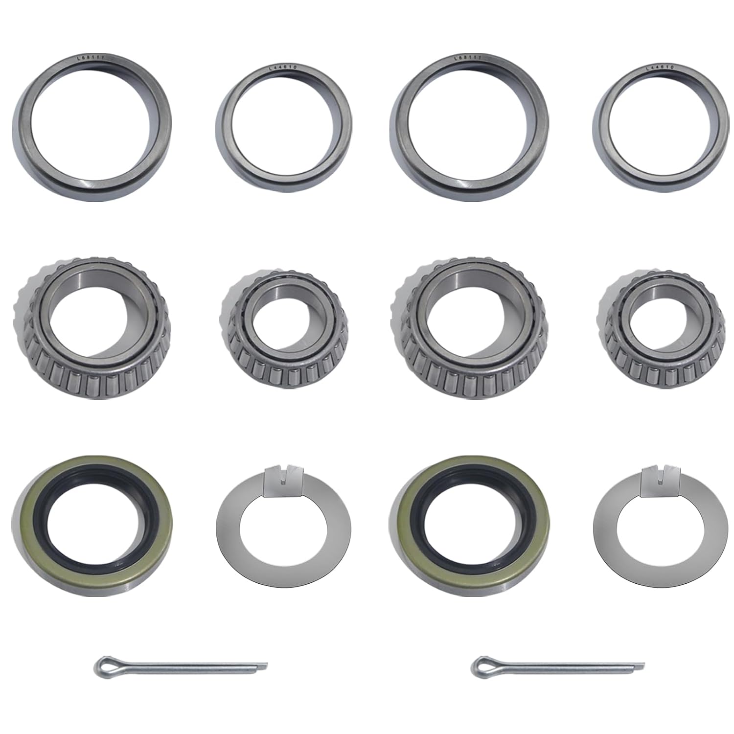 iBroPrat 2 Sets 3500 LB Boat Trailer Axle Bearing Kits, L68149 L44649 Bearing Kits, 171255TB/10-19 Grease Seals, Spindle Tang Washer and Cotter Pins for #84 D Shape Spindle