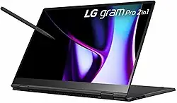Notebook LG Gram PRO 2 em 1 de 16 polegadas, HW TPM, Windows 11 PRO CORE Ultra 7, 32GB DDR, 1TB, OLED, reconhecimento facial, MIL-STD 810G, TH4, USB0-C, USB 4, HP-Out, SPK, bateria de 77 Wh