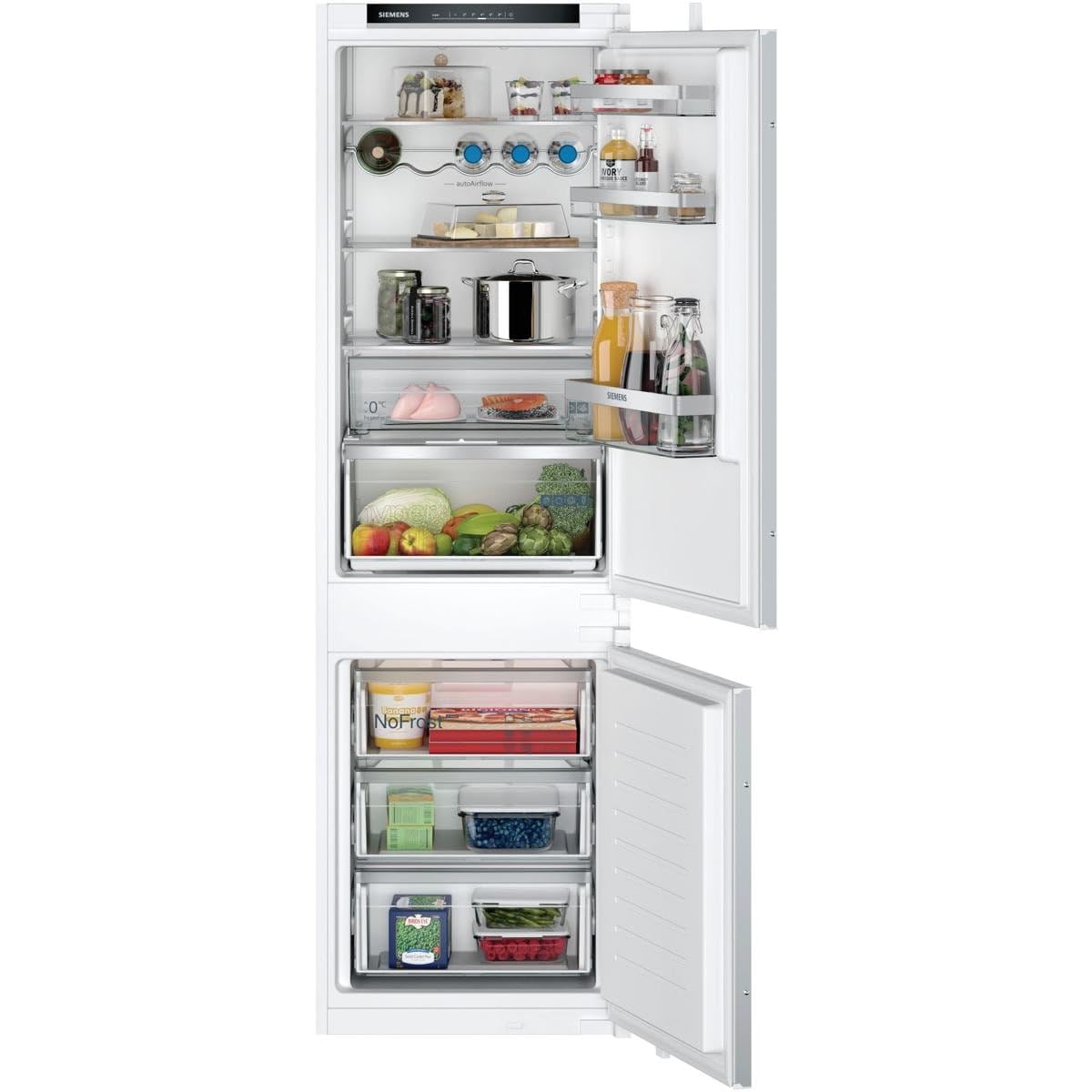 Siemens KI86NVSE0 iQ300 Einbau-Kühl-Gefrierkombination, 177,2 x 54,1 cm Nische, 184 L Kühlen + 76 L Gefrieren, hyperFresh längere Frische, noFrost nie wieder abtauen, FreshSense/Schlepptür