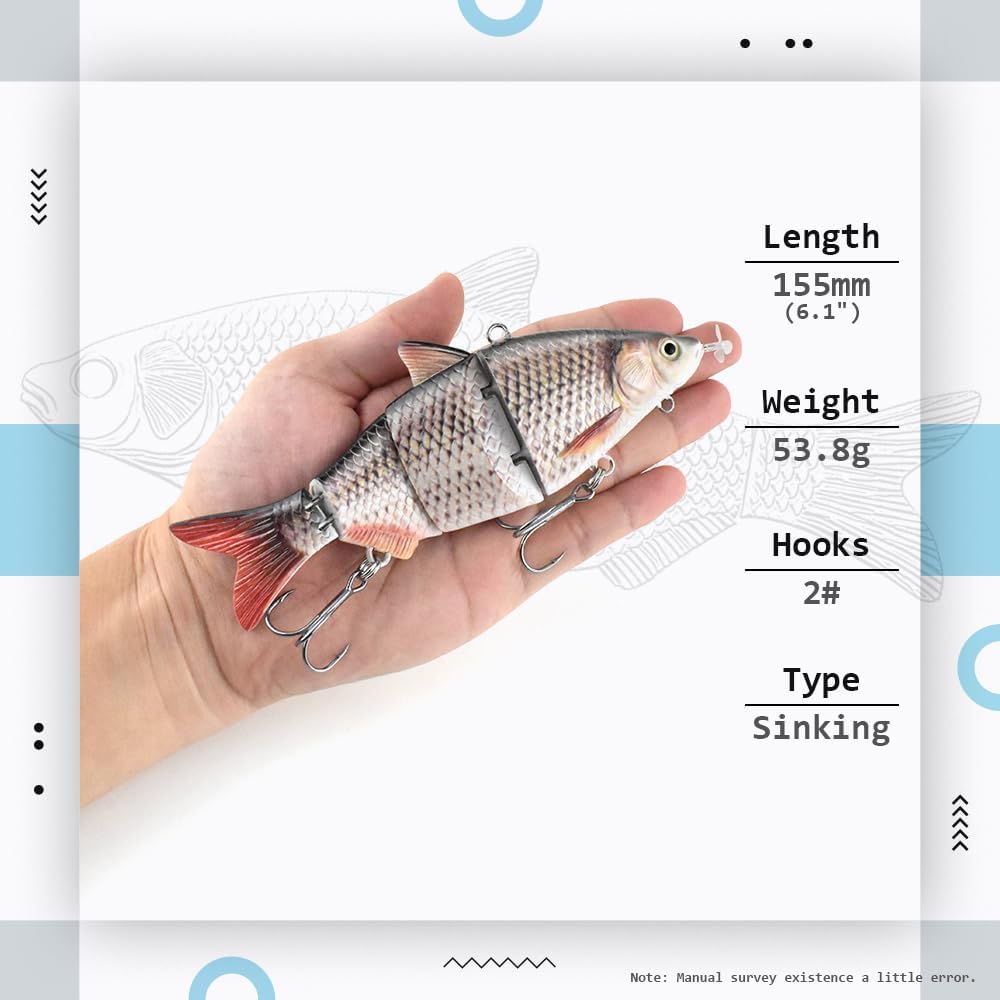 ODS Robotic Fishing Lure Animated Sinking Electric Segmented Bait with Metal Joint for Freshwater and Saltwater