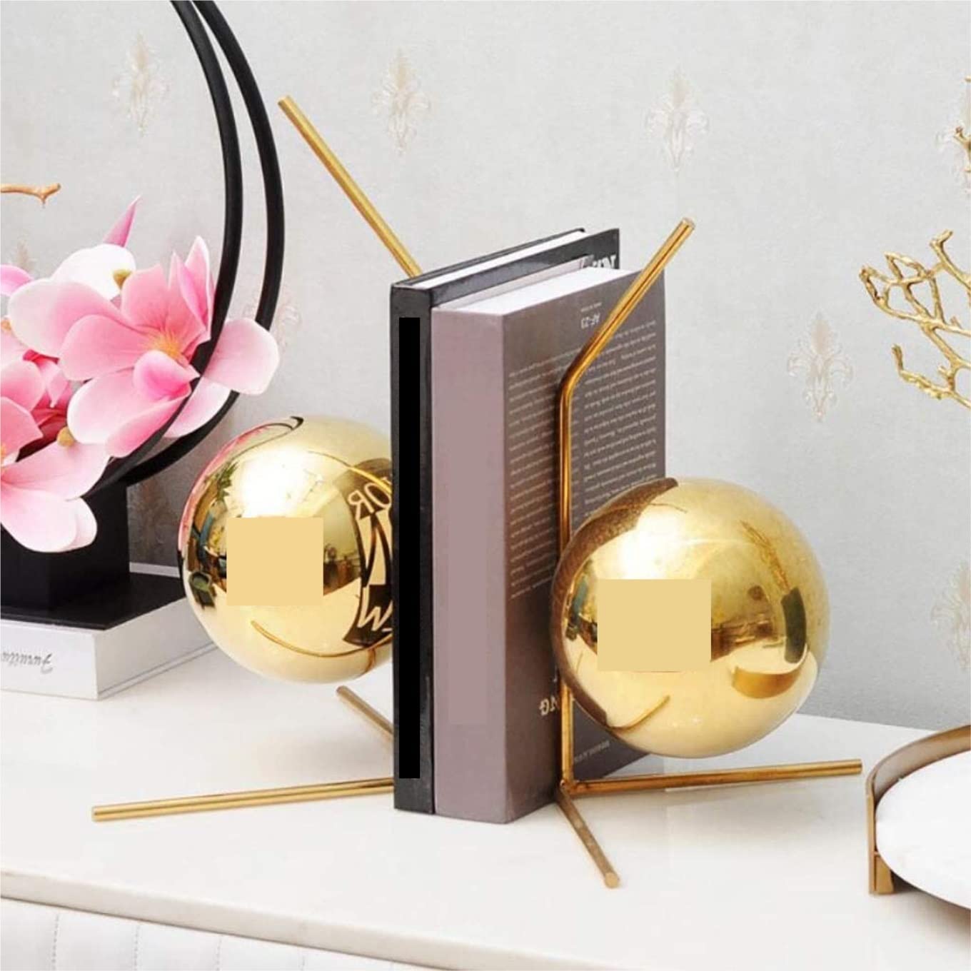 Buchstütze Edelstahl-Kugel-Buchstützen-Geometrie-Buchstütze Dekorative Goldene Buchstopper Für Zuhause Schreibtisch Dekorative(17 * 14 * 20cm)