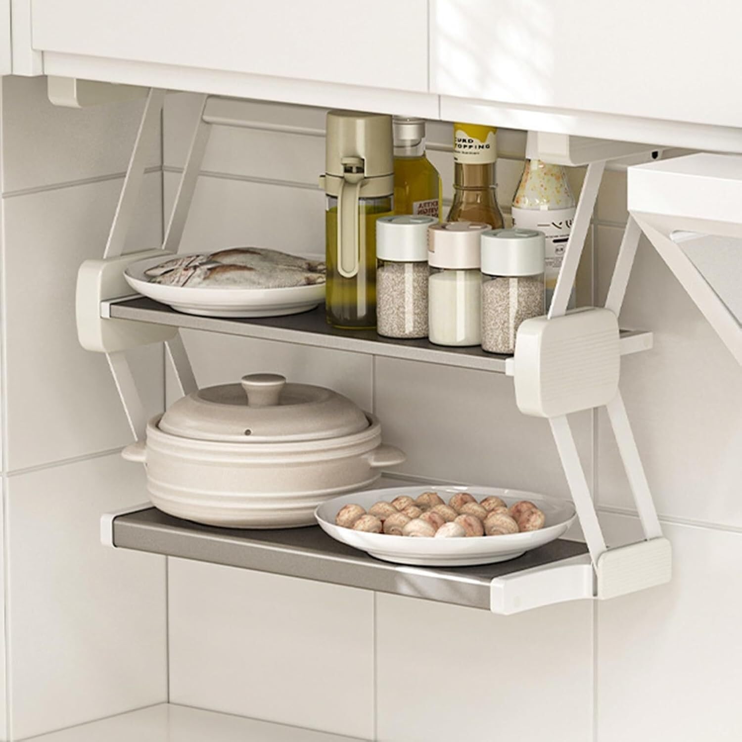 OLSKFUH Folding Pull Down Shelf Bracket Wall Cabinet Storage Rack Aluminium Storage Rack Coffee Cabinet Pantry Kitchen Closet,