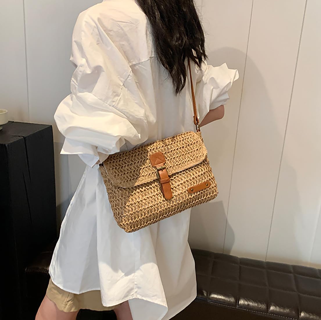 Straw Crossbody Bags for Women,Summer Casual Beach Envelope Purse - Image 5