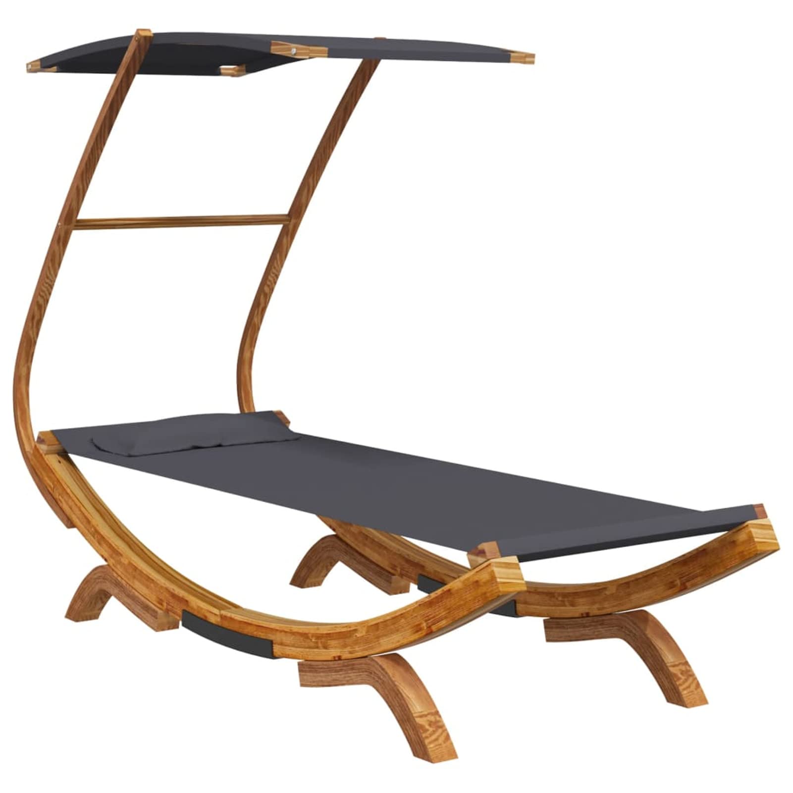 Homgoday Letto Riposo e Baldacchino 100 x 190 x 134 cm, in legno curvato massiccio antracite, lettino da giardino, letto da campeggio per spiaggia, esterno, balcone, terrazza