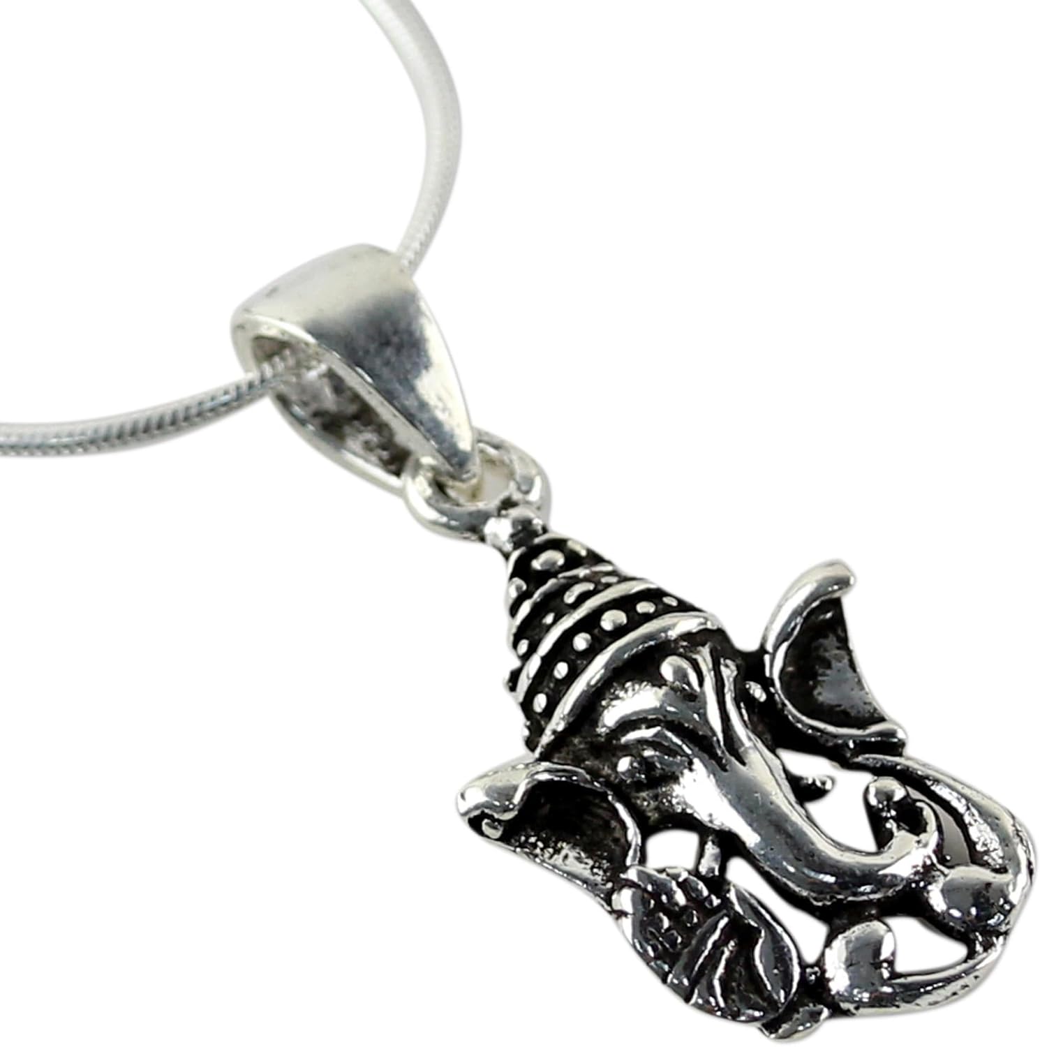 NOVICA Artisan Sterling Silver Pendant Necklace Ganesha from Thailand Animal Themed Hinduism Yoga Elephant [18 in L 1 mm W Pendant(s) 1.1 in L x 0 in W] ' Spirit of Ganesha'