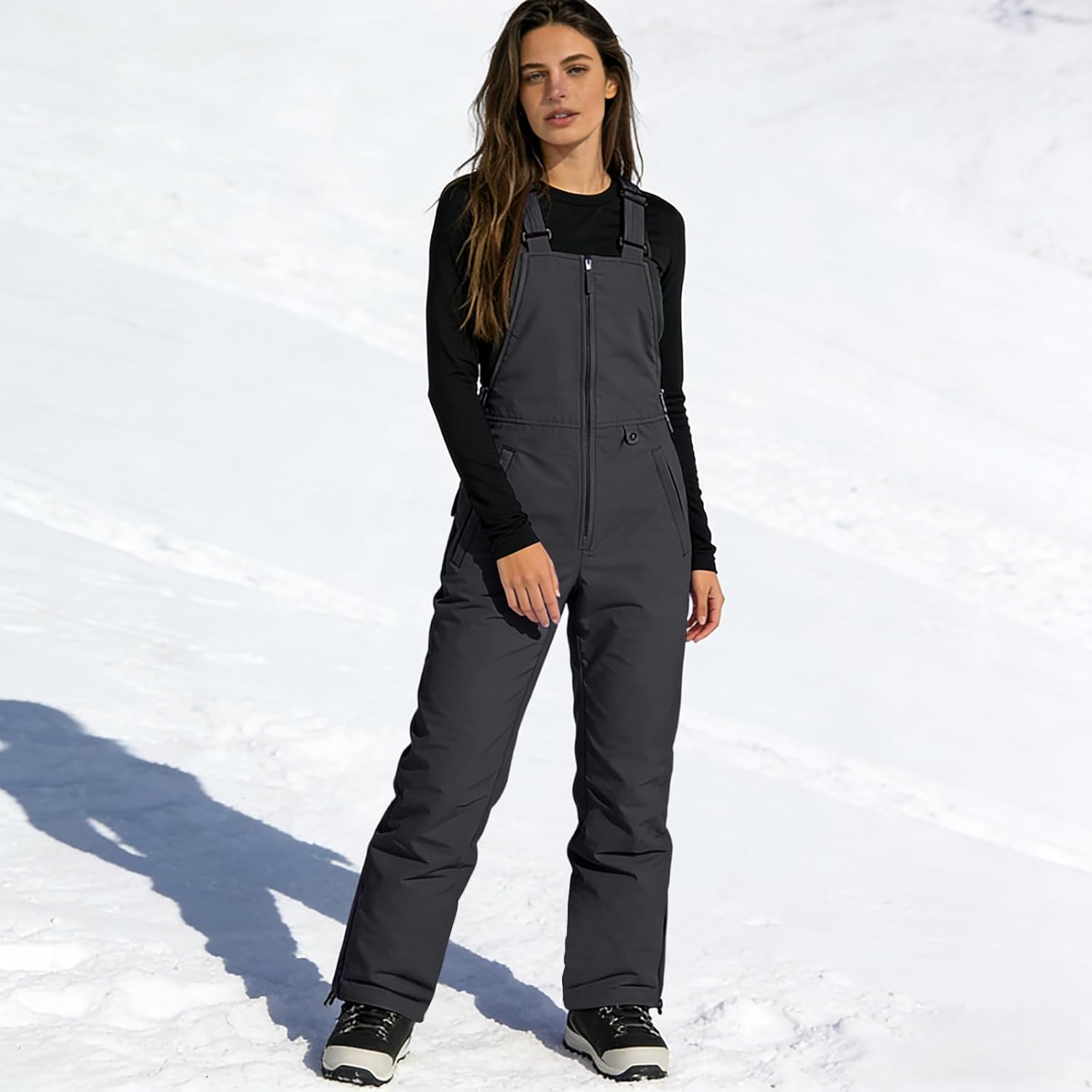 Women Snow Bibs Waterproof Insulated Ski Pants Adjustable Strap Snowboard Overalls Lightweight Winter Snowsuits