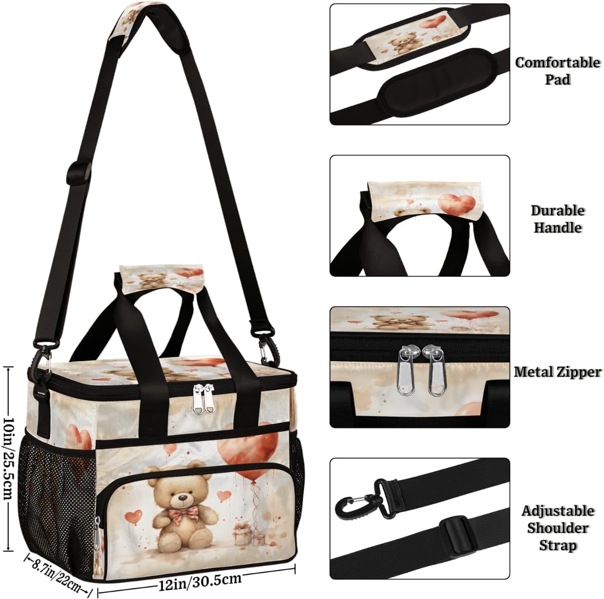 Insulated Picnic Backpack Lunch Box for Women Men Picnic Basket Tote Lunch Bag Picnic Bag Portable Lunch Bags for Picnic, Beach, Work, Trip,Office, Camp Valentine's Day Bear