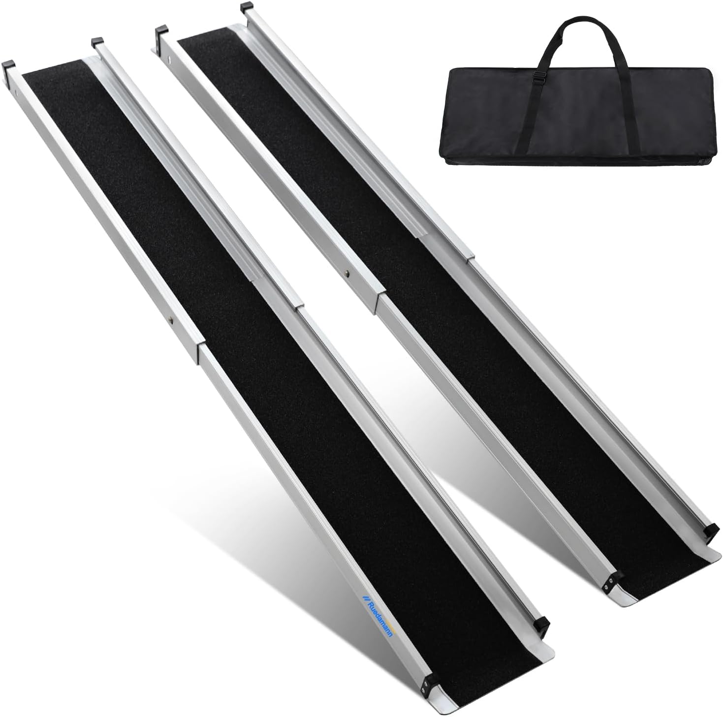 Ruedamann 2 Packs 6FT Ajustable Wheelchair Ramp, 72" Portable Wheelchair Ramp, 600 lbs Capacity, Telescoping Scooter Ramp, Non-Slip Handicap Ramp for Doorways, Stairs, Home Steps, Curbs