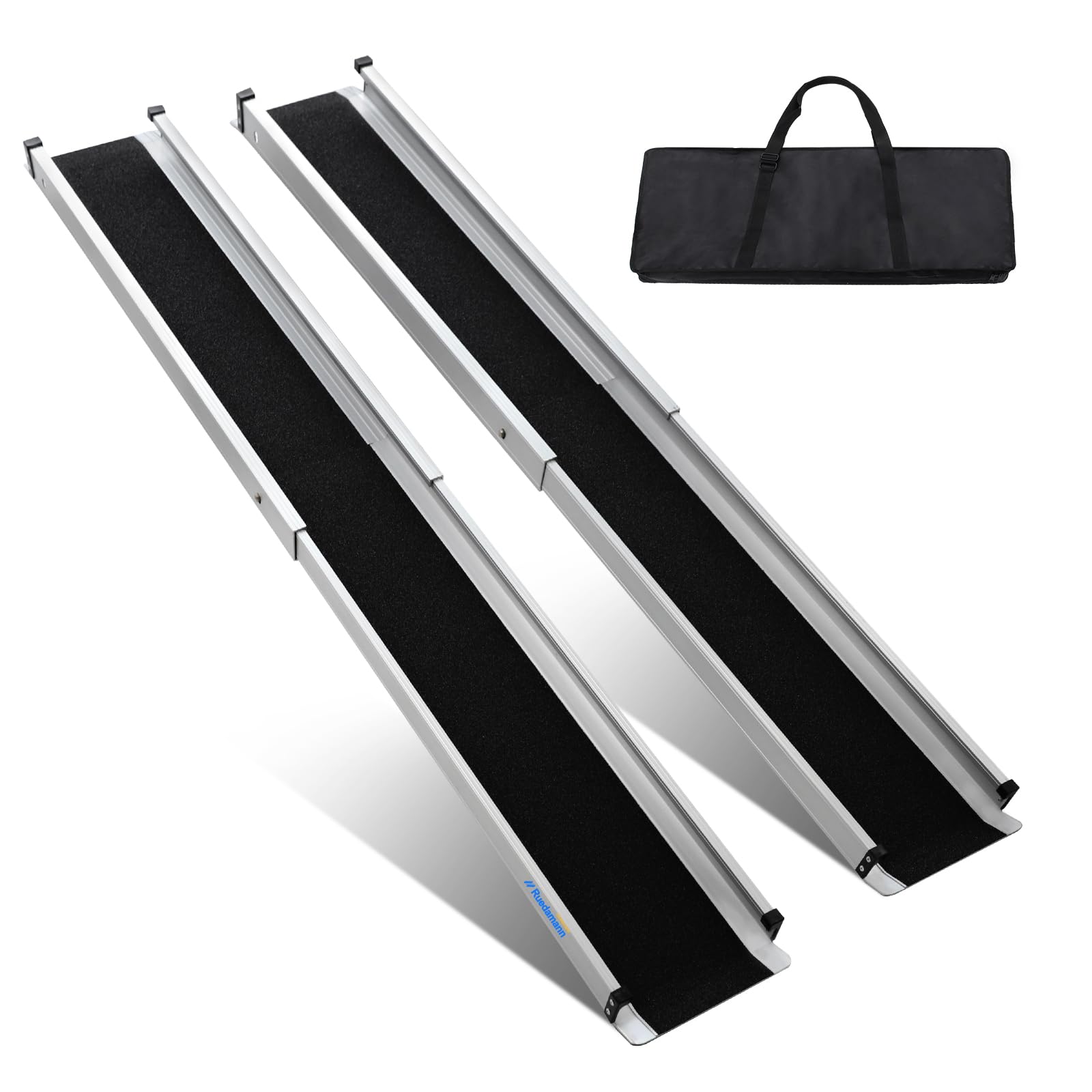 Ruedamann Wheelchair Ramp 6FT Telescoping Wheelchair Ramps for Home Steps Portable Non-Skid Ramps for Wheelchairs for Home Adjustable Aluminum Wheelchair Ramp Storage Bag (2 Pcs)