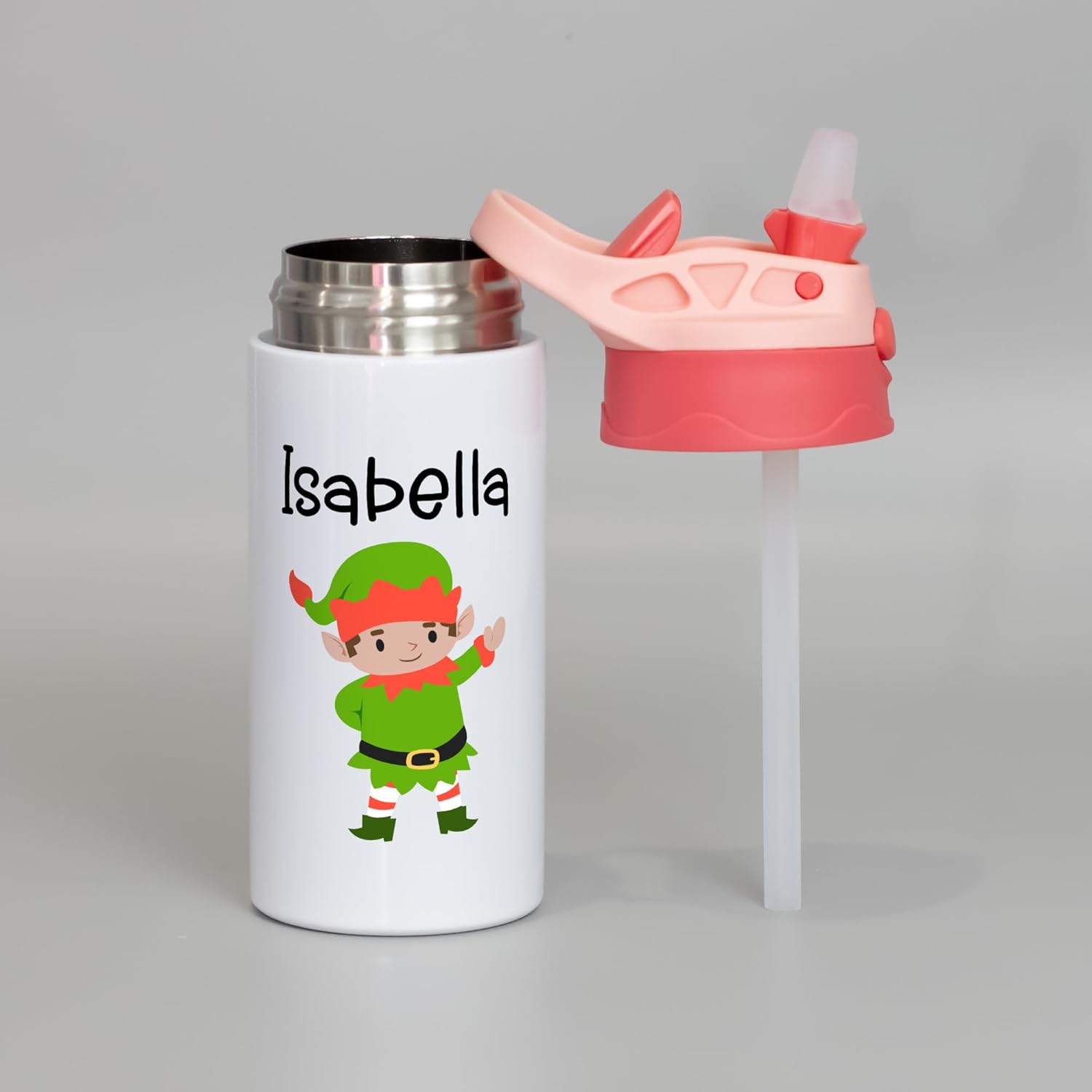 Custom Christmas Water Bottle for Kids, Holiday Christmas Characters Tumbler Gift for Children, School & Travel Santa, Elf, Raindeer & Snowman Cup for Children