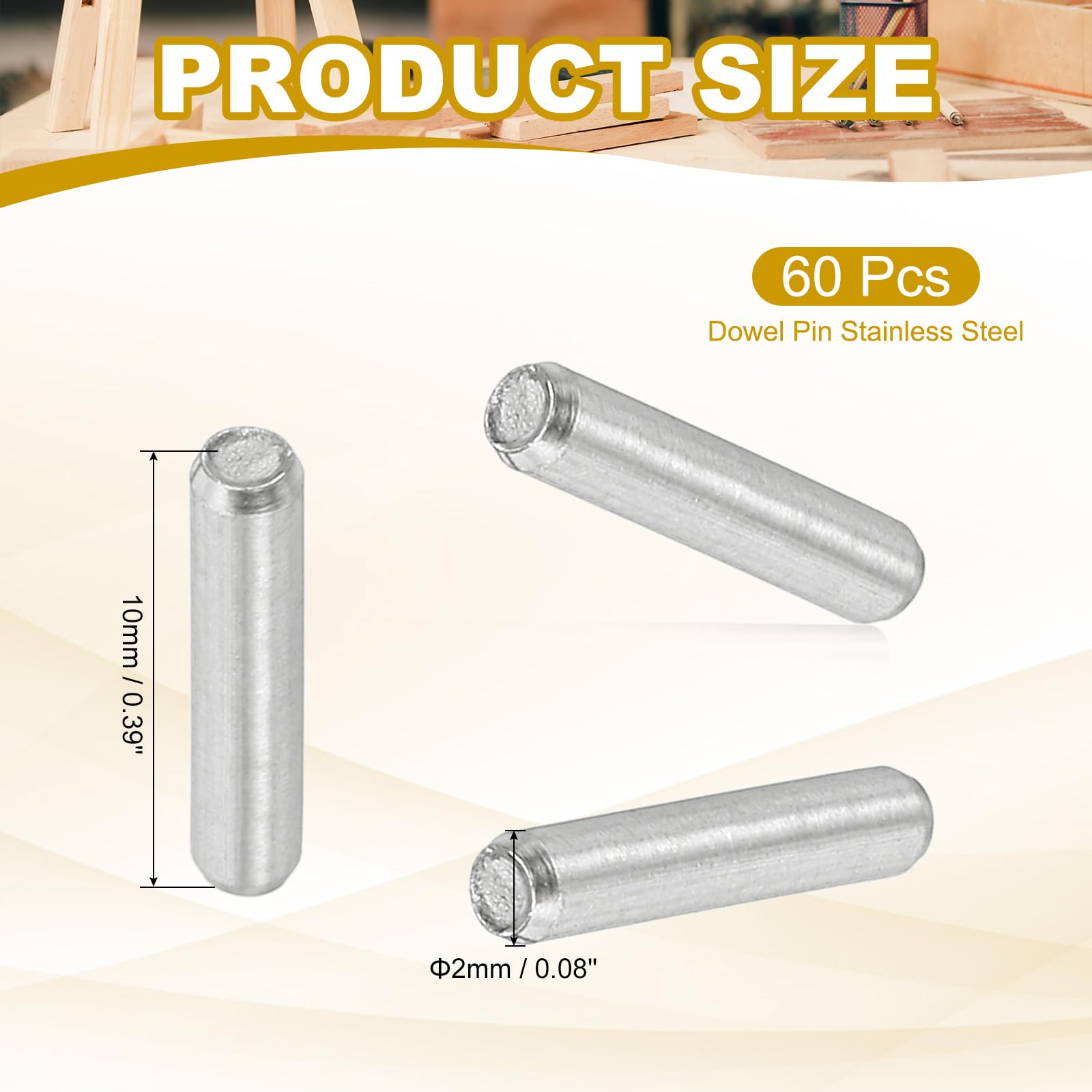 PATIKIL 2mm x 10mm Perno Cilindrico Acciaio Inox, 60 Pz Perni Scaffalatura Acciaio Inox 304 Supporto Asta Elementi Fissaggio Metallici Componenti Riparazione Mobili, Argento