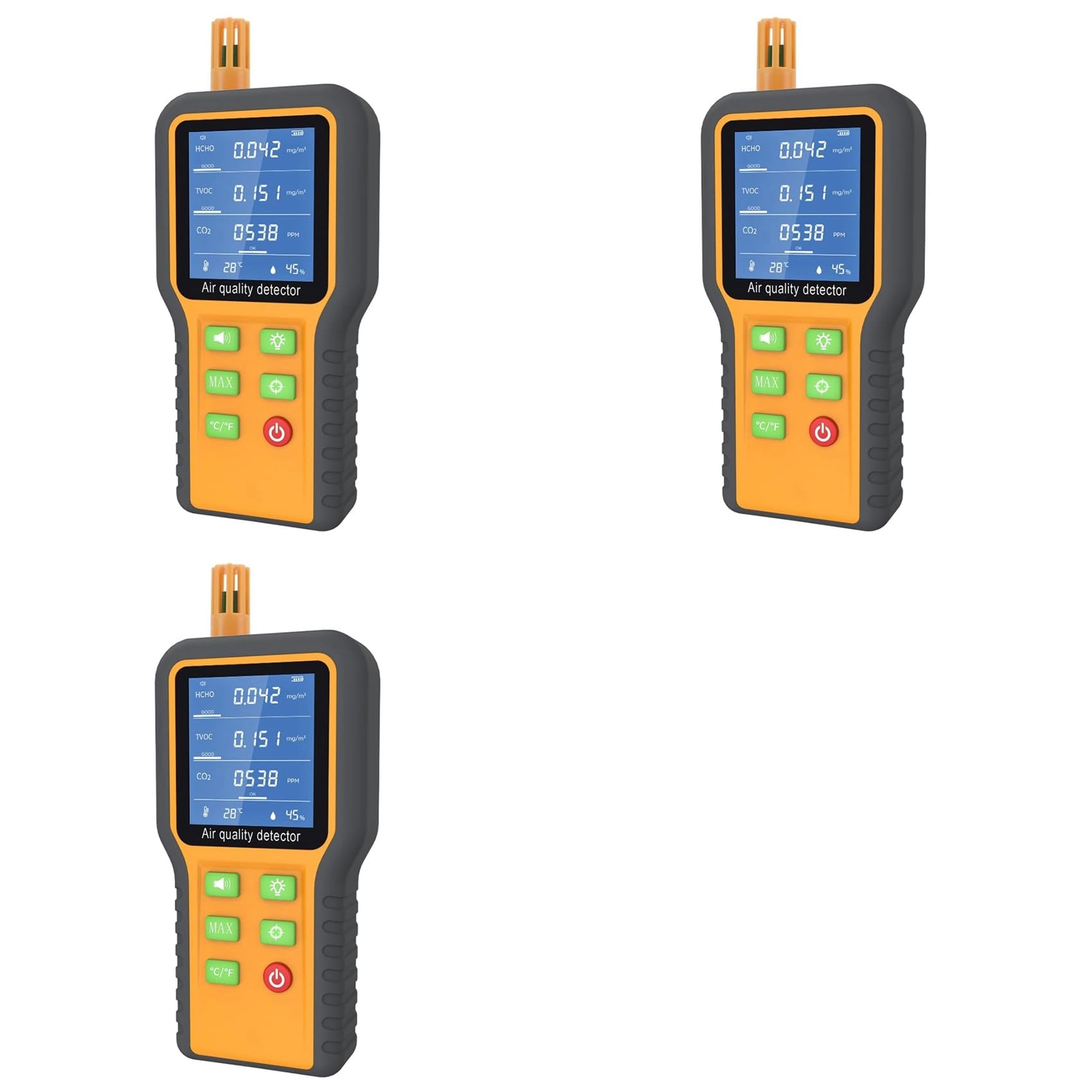 Jnchdghwa As Shown 3X Air Quality Monitor Co2 Monitor Formaldehyde Detector Tvoc/Temp./Humidity Indoor With Buzzer Prompt,Backlit Screen