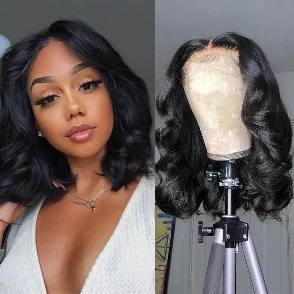Dekume Bob Wig Human Hair 13x4 Body Wave lace Frontal Wigs 180% Density Hd Lace Front Wig Human Hair Pre Plucked Glueless Wigs for Black Women Natural