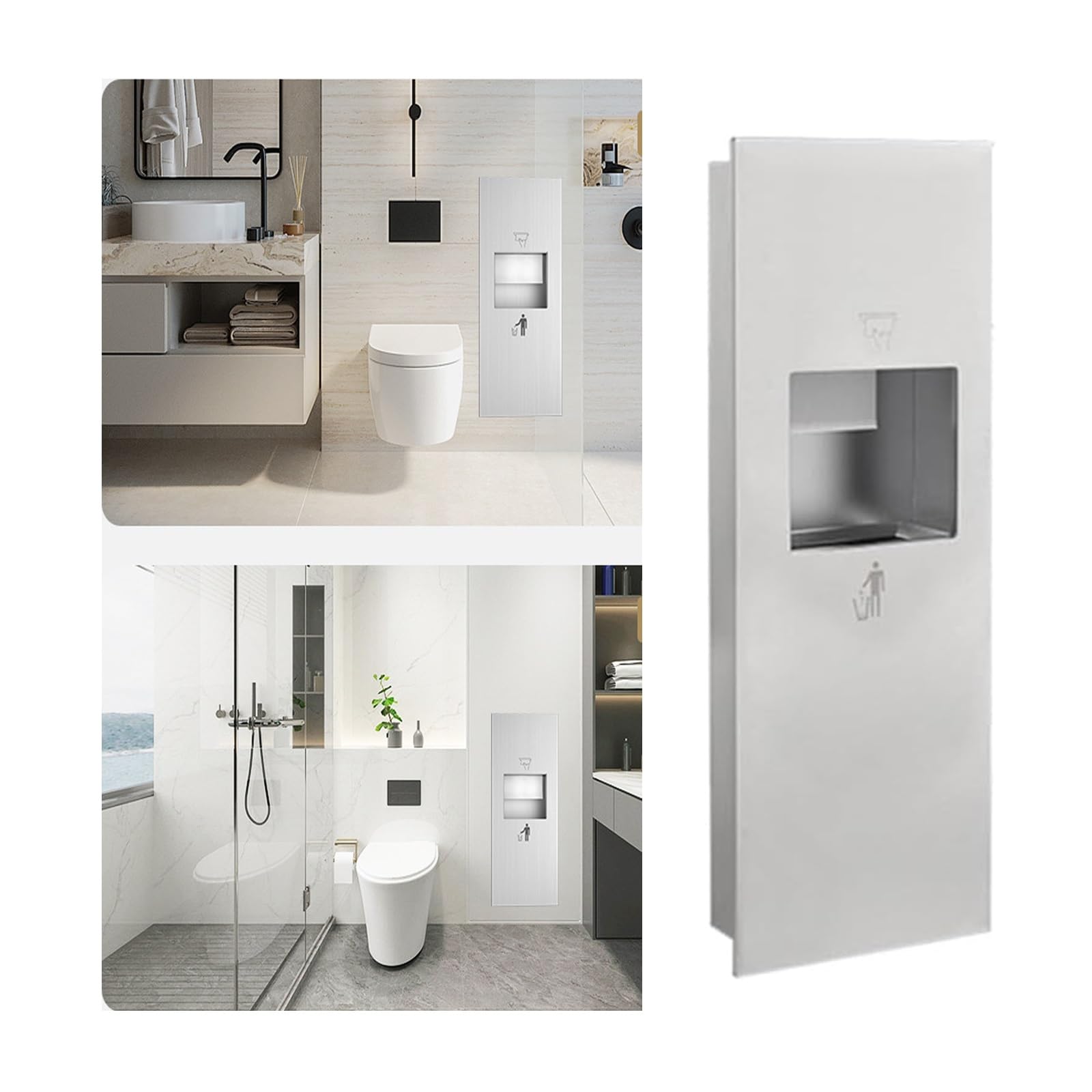 Dispenser convertibile da incasso per bidone della spazzatura e asciugamani, in acciaio inox satinato, con ripiani, facile da pulire, ideale per hotel e servizi igienici (oro, 31 x 75 x 14,5 cm)