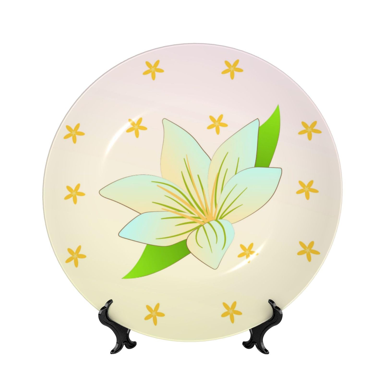 SXZVVBN Blooming Daffodils Bone China Decorative Plate Art with Stand Removable Adhesive Hanging for Home Office 6in（15cm）