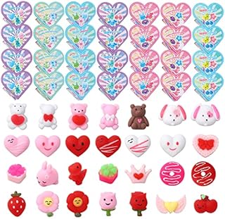 FunsLane 28 Pcs Mochi Squishy Toys Party Favors with Heart Boxes, Valentines Gifts for Kids Squeeze Toys, Easter Egg Fillers Party Bag Fillers for Kids, Goodie Bag Fillers for Kids Boys Girls