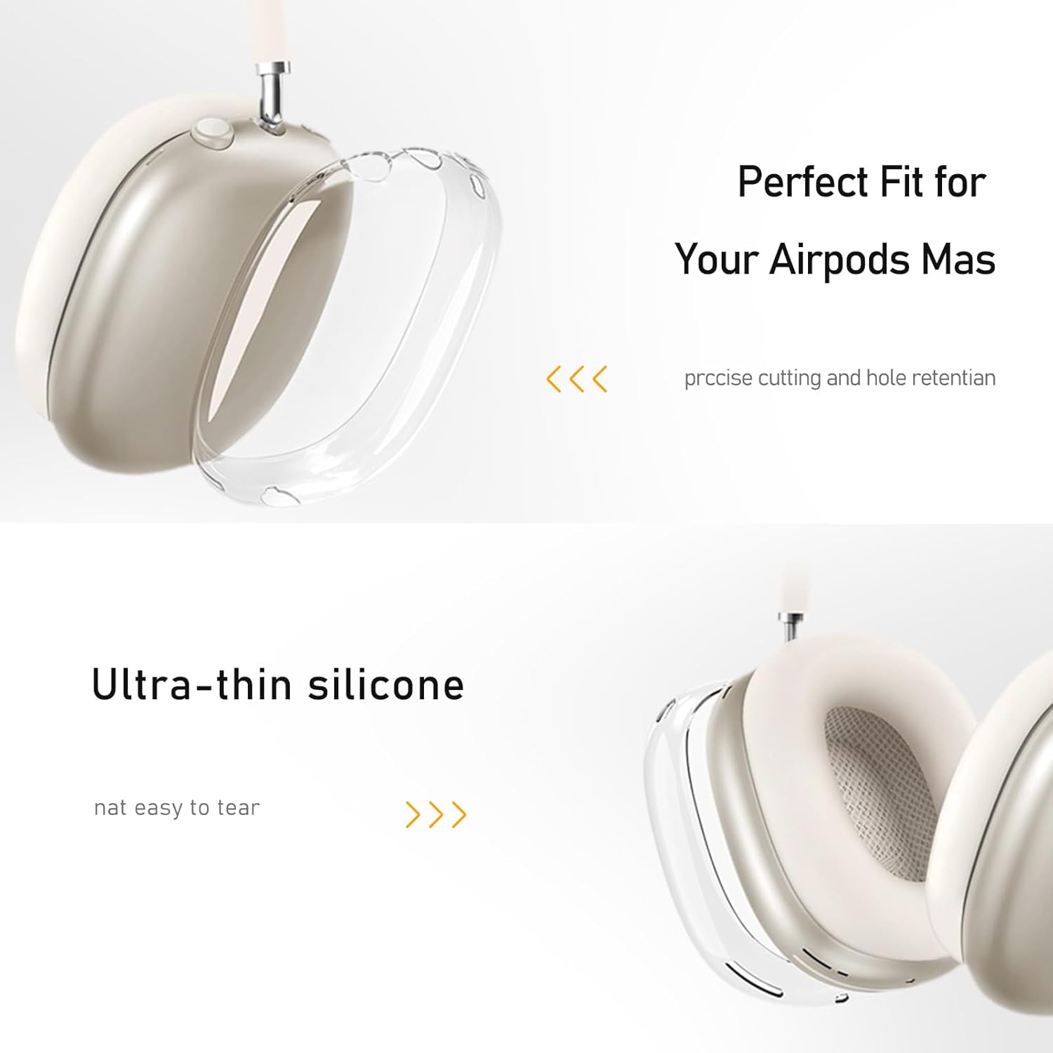 Silicone Case Cover for AirPods Max Headphones (2024), Clear Soft TPU Ear Cups Cover/Ear Pad Case Cover/Headband Cover 3-in-1 Transparent Accessories Case Protector for Airpods Max(Starlight)