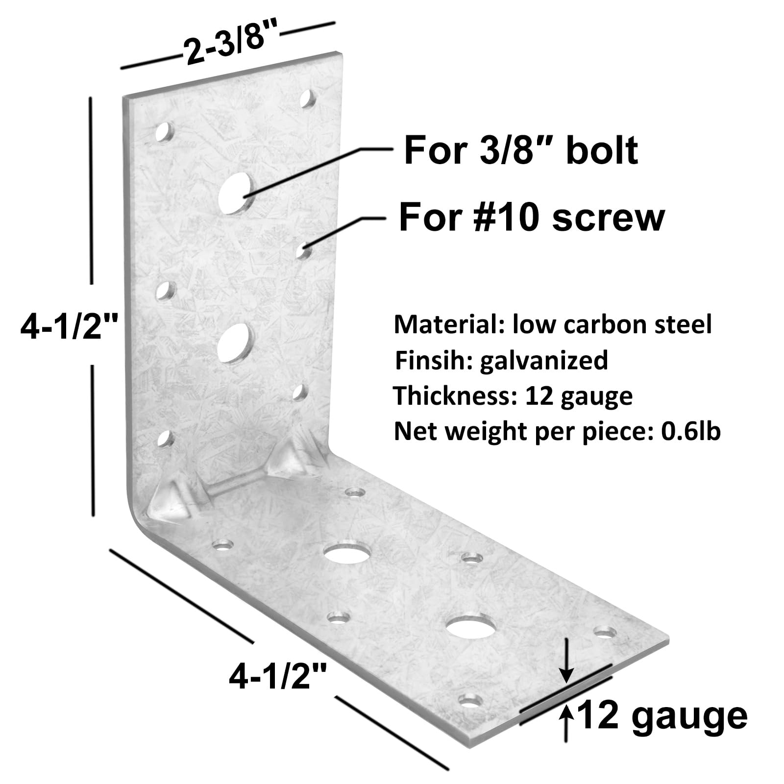 6 staffe ad angolo retto in acciaio da 4-1/2", resistenti staffe angolari a 90 gradi, connettore in legno per ripiani in legno, spessore 2,8 mm, carico massimo 49,9 kg