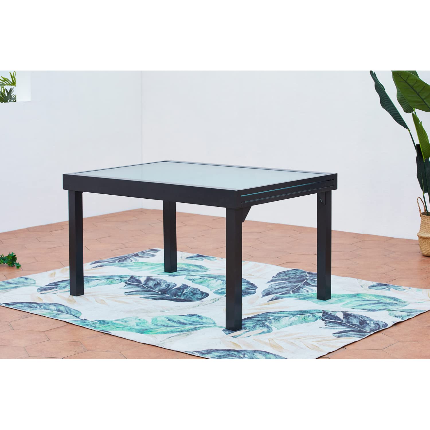 Concept Usine | Mesa de Jardín Extensible Brescia | Mesa de Aluminio con Acabado Epoxi | Mecanismo de Extensión a 270 cm con Corredera, Deslizante con Rieles | Tapa de Cristal de Estilo Nashiji