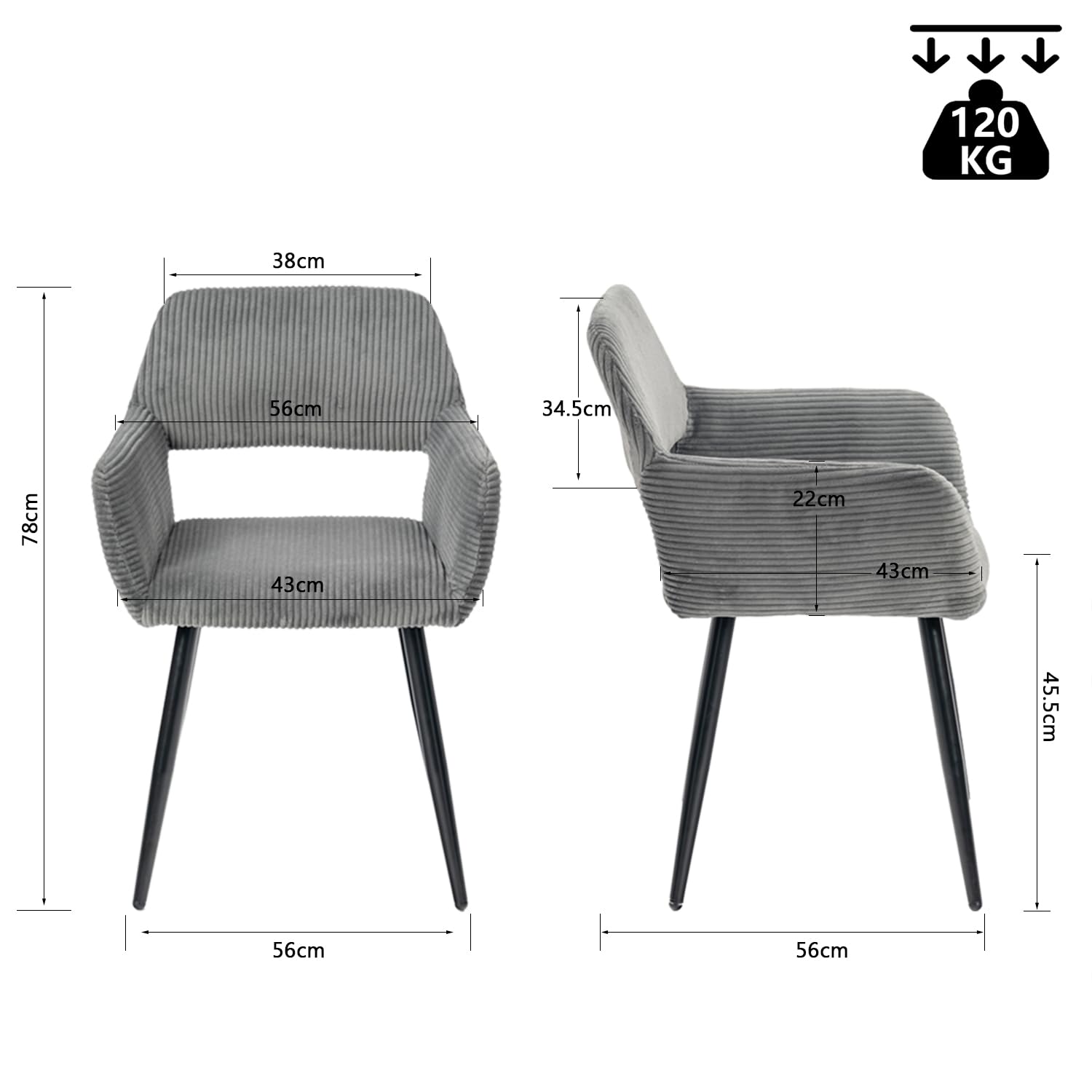Set di 2 sedie per sala da pranzo scandinave, grigio