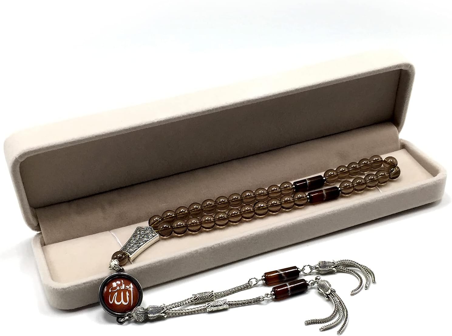 -ELEGANCE COLLECTION- Prayer Beads-Tesbih-Tasbih-Tasbeeh-Misbaha-Masbaha-Subha-Sebha-Sibha-Rosary (-Smooth Smoky Quartz -8 mm 33 Beads-)