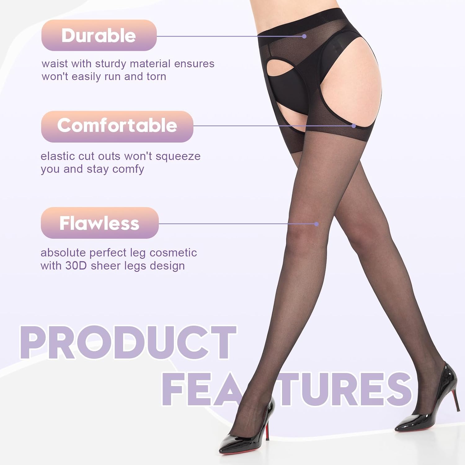 MANZI Suspender Tights for Women Sheer Garter Pantyhose Faux Lingerie Thigh High Stockings - Image 3