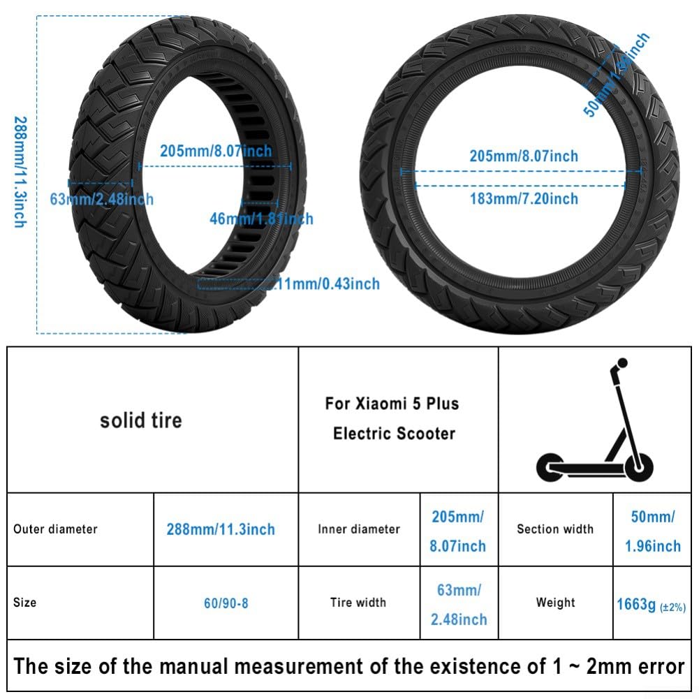 Elektroroller Ersatzreifen 12 Zoll 60/90-8 Vollgummi für Xiao Scooter für 5 Plus mit wartungsarmem Design