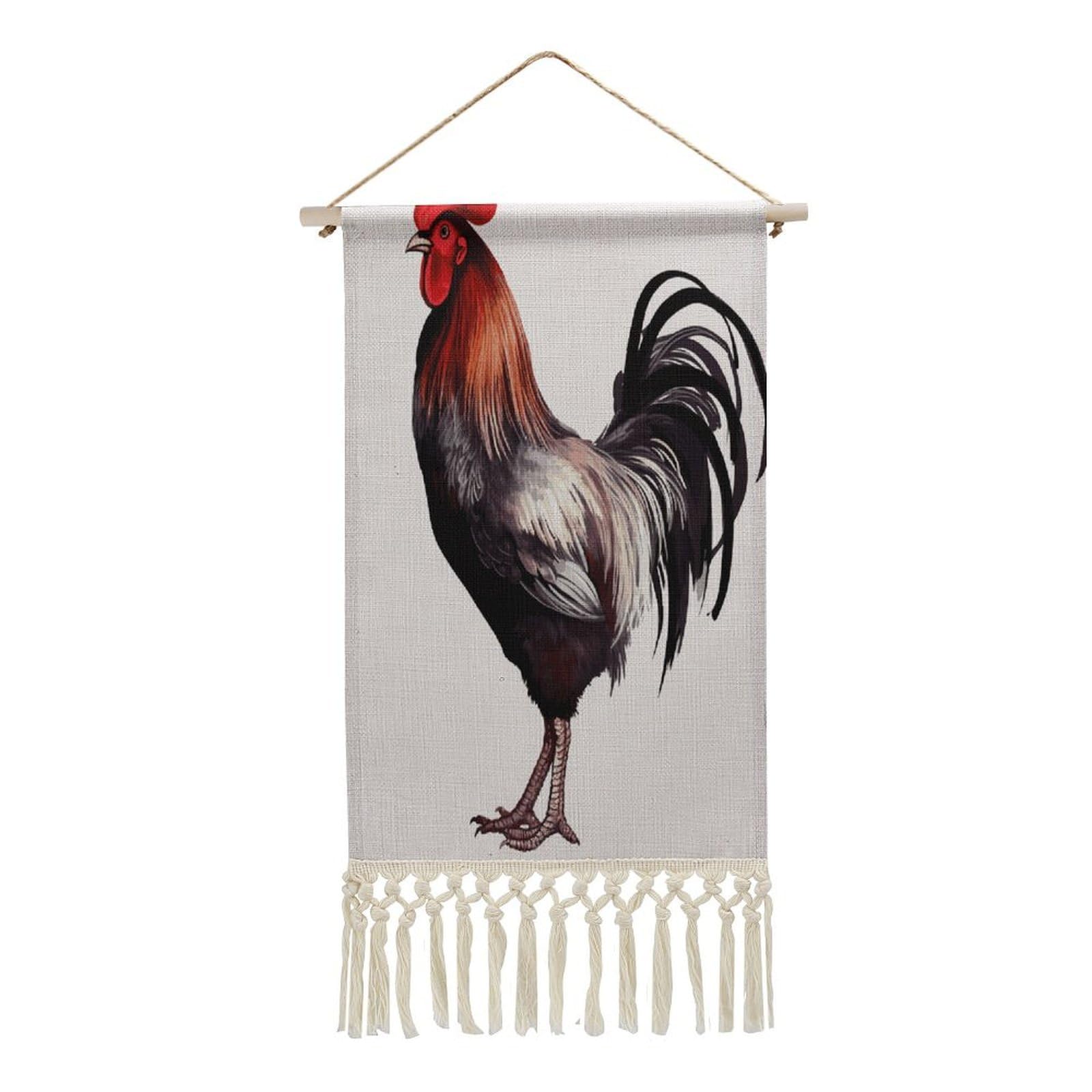 FekiLoot Rooster Wall Art Print Decor Art Tapestry with Tassel Cotton Linen Hanging Poster Vintage Aesthetic Wall Art Poster Rustic Wall Art Decor for Home Bedroom Living Room Office