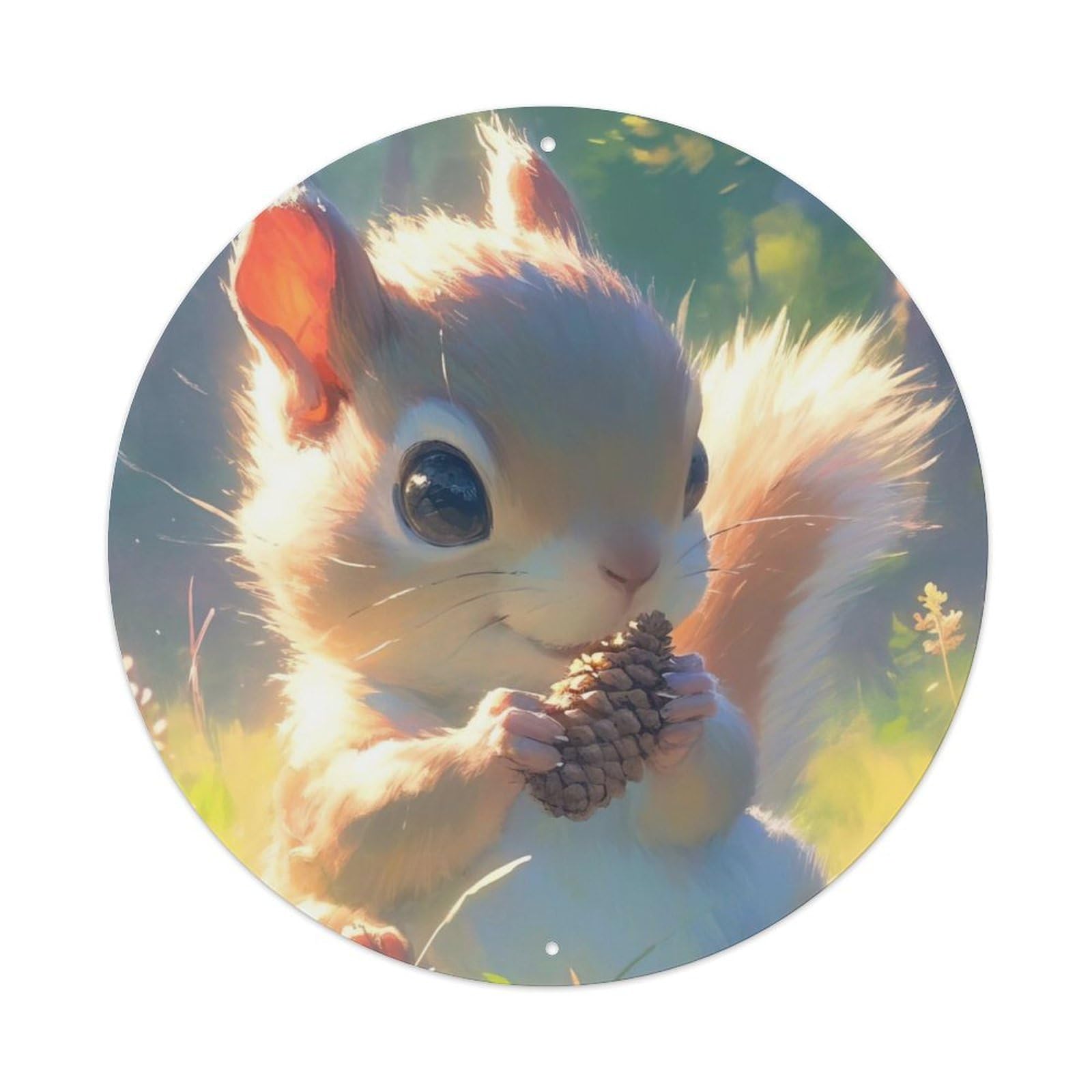 Animal Artwork The Little Squirrel with The Pine Cone Vintage Metal Tin Sign Plaque Wall Decor for Cafe, Club Bar, Office, Garden Metal Poster 8x8Inch