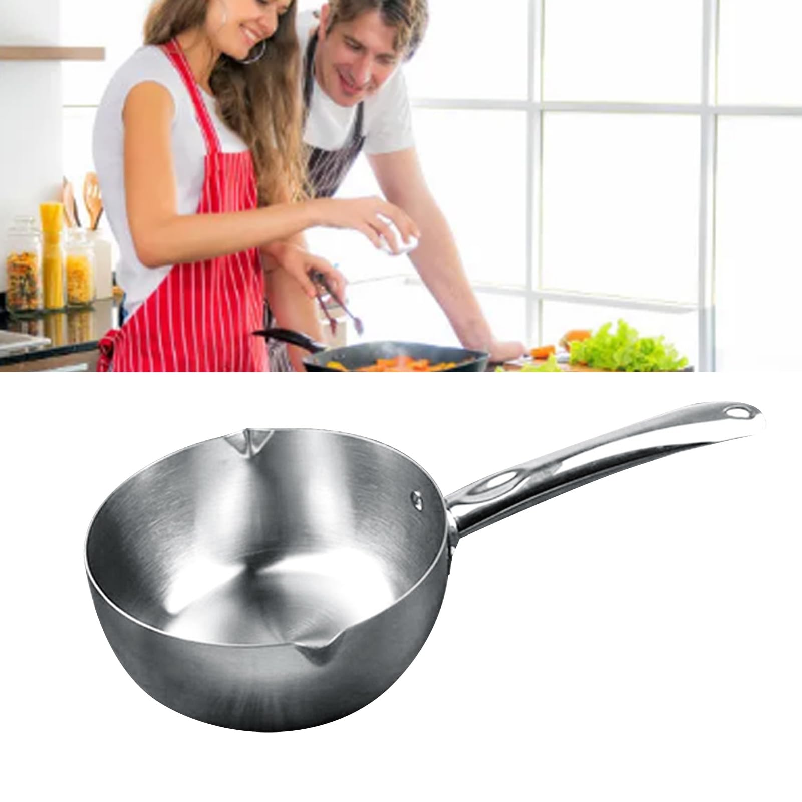 Stainless Steel Butter Warmer Pan, Milk Warmer Saucepan, Even Prevent Heating Stick for Household Use (22cm / 8.7in)