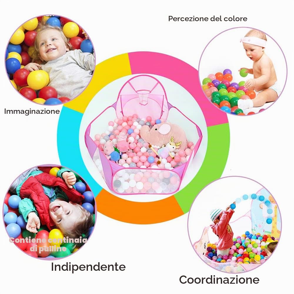 Eocolz Piscina di Palline per Bambini Grande Tenda Pop Up per Bambini Piscina di Palline Tenda per Bambini Piccoli Casa Gioco Box Gattonamento per Neonati con Canestro da Basket e Borsa Portaoggetti
