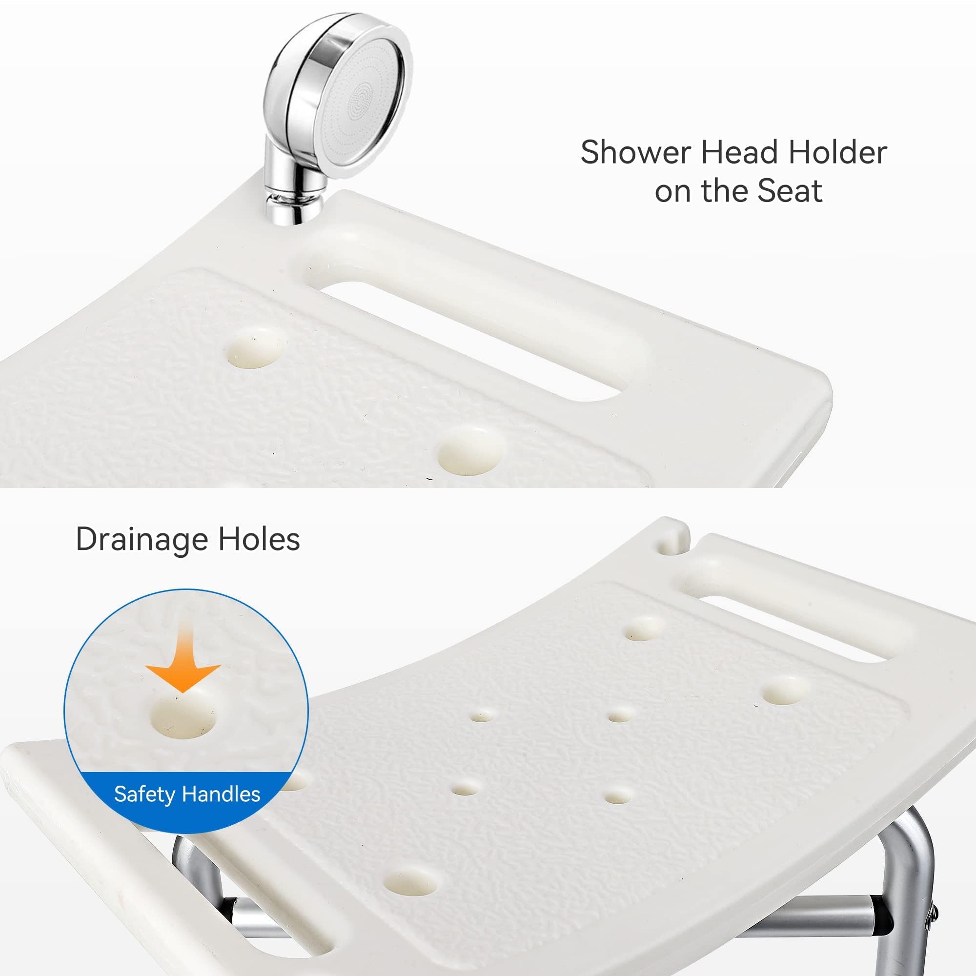 GarveeHome Sedia Da Doccia Regolabile in Alluminio e PE - Sicurezza Superiore, Altezza Regolabile, Design Ergonomico, Montaggio Facile e Leggera