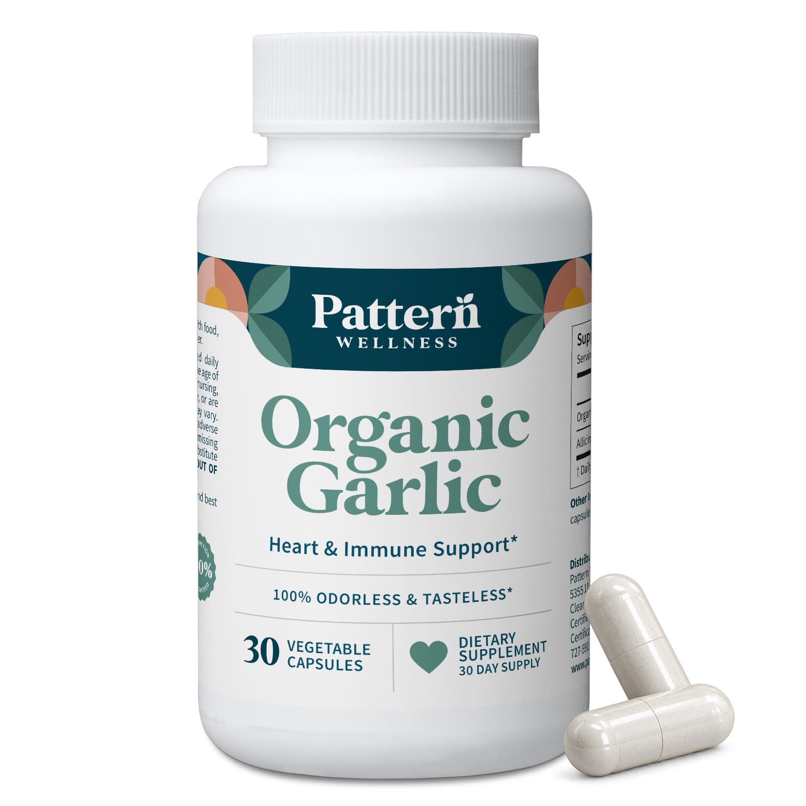 Padrão bem-estar Alho Odorless orgânico – 1000mg – Imune, Circulatory & Heart Health Support – Não-GMO & Gluten Grátis – 30 Cápsulas Vegan