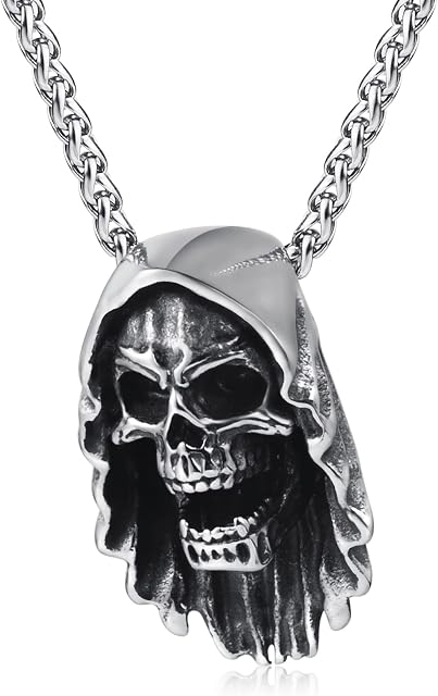 MASARWA Stainless Steel Gothic Skull Pendant Necklace Punk Jewellery Gifts for Men Boys 60cm