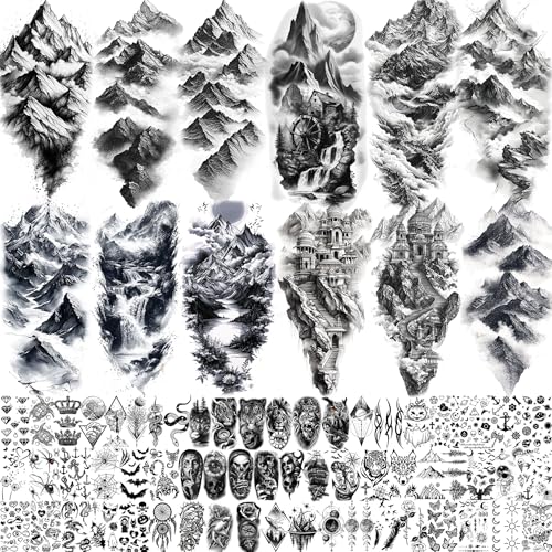 72 Sheets Realistic Mountains Temporary Tattoos For Women Men Adults,