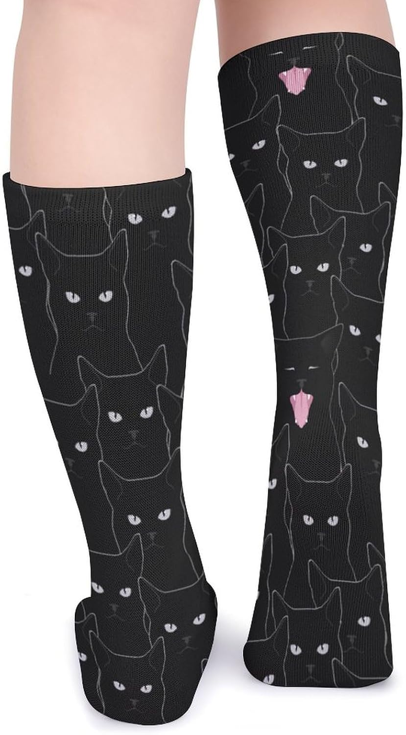 Black Cat Knee High Socks Casual Long Stockings Over Calf Sock Tube for Women Men