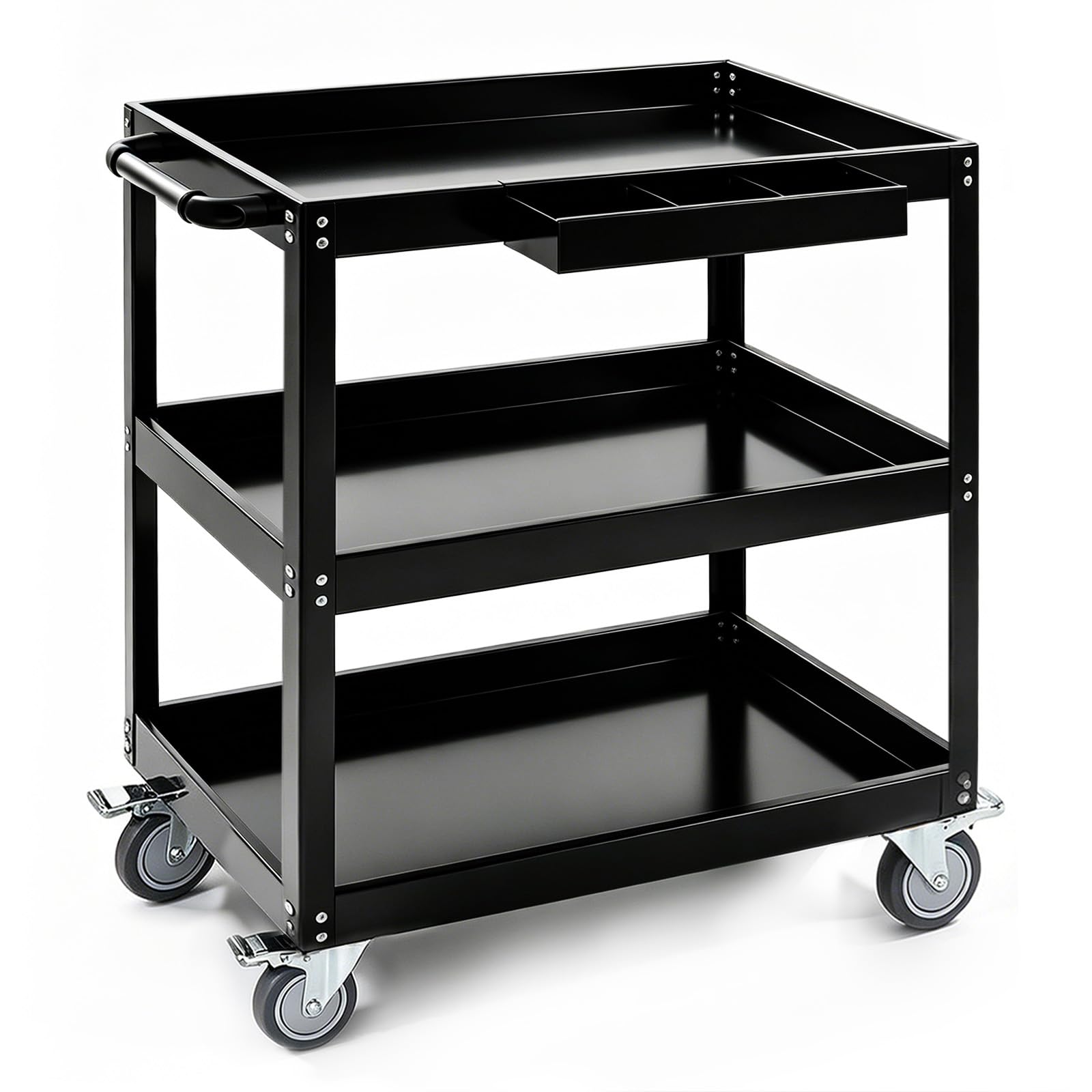 3-Tier Extra-Large Heavy-Duty Rolling Tool Cart - 550LBS Utility Carts with Swivel Wheels (30.51" x 19.09" x 35.65"), Thickened Steel Frame Industrial Service Cart for Warehouse, Office & Workshop