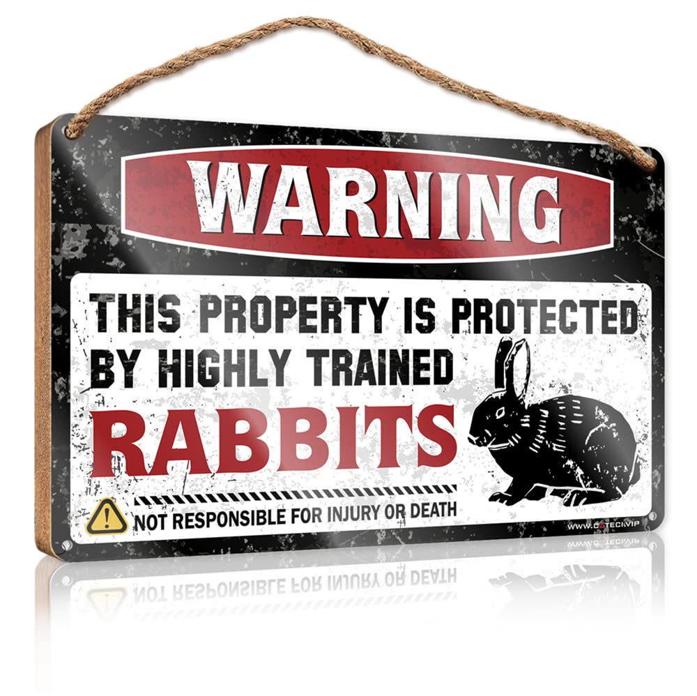 YYHLEH Outdoor Signs For Porch Warning This Property Is Protected By A Highly Trained Rabbits Wooden Sign(15X28CM)