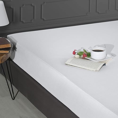 Miniatura 3 de The Season Essentials Protector de colchón de algodón impermeable con protección contra la humedad, color blanco, tamaño matrimonial