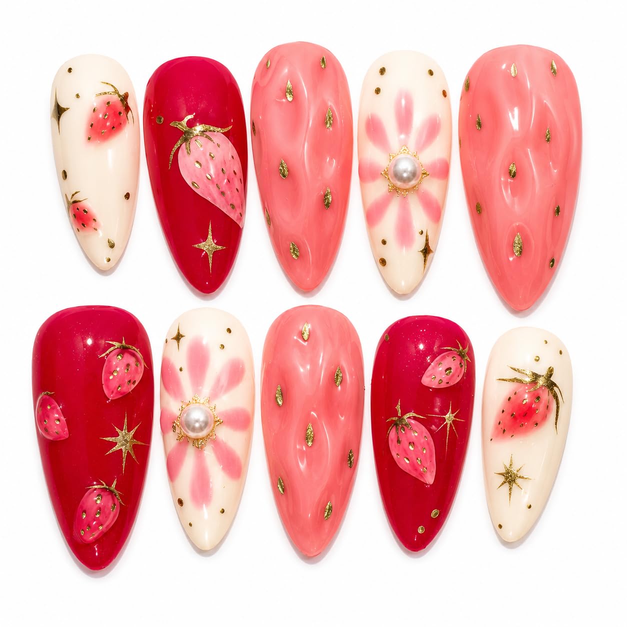 Photo 1 of Headeer Handcrafted Press On Nails - Sweet Strawberry Medium Almond (Set of 10)