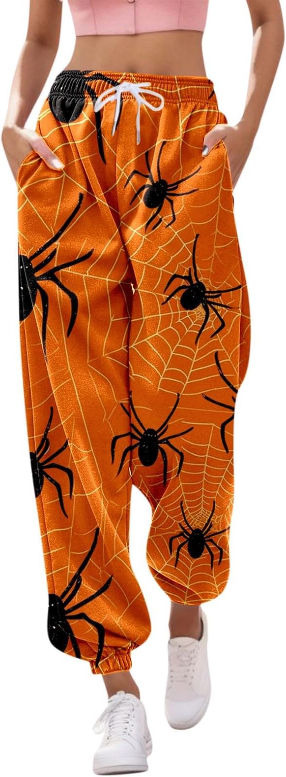 QWUVEDSWomens Halloween Print Pockets High Waist Athletic Gym Athletic Fit Jogger Pants Underdress Pants Women Ladies Training Pants Women Long Festival Pants Women