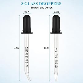 Herain Eye Dropper 8 Pack, Glass Pipette Dropper, 1 ml Droppers Tool for Essential Oils, Crafts, Ear Eye, Lab, Measuring and Transferring a Variety of Liquids, Bent & Straight Tips