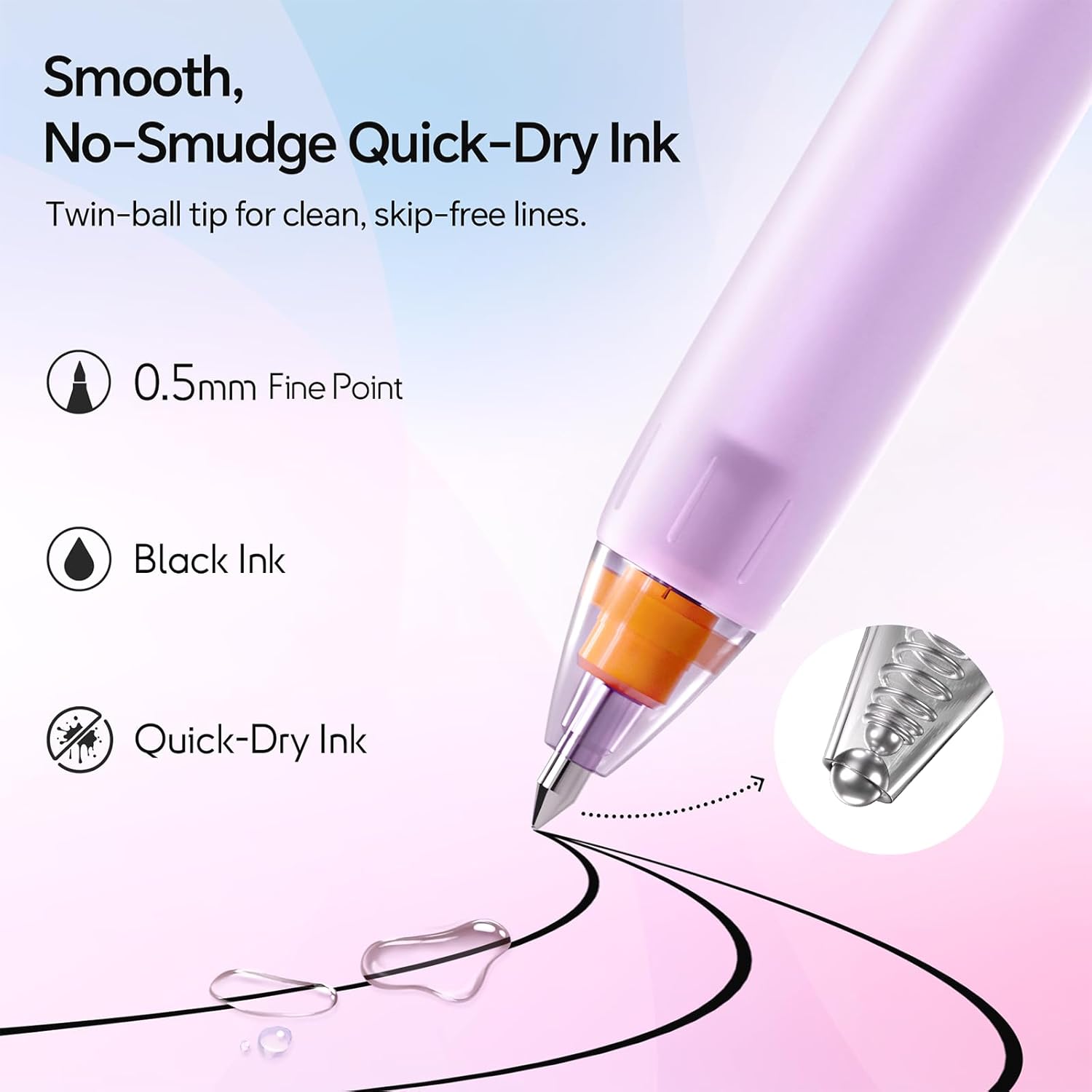 WRITECH Switch Gel Ink Pens: 0.5mm Black Ink Pen Retractable Silent and Clicky Soft Grip Fine Point Pen for Journaling Smooth Writing Quick-dry No Bleed 5ct - Image 3